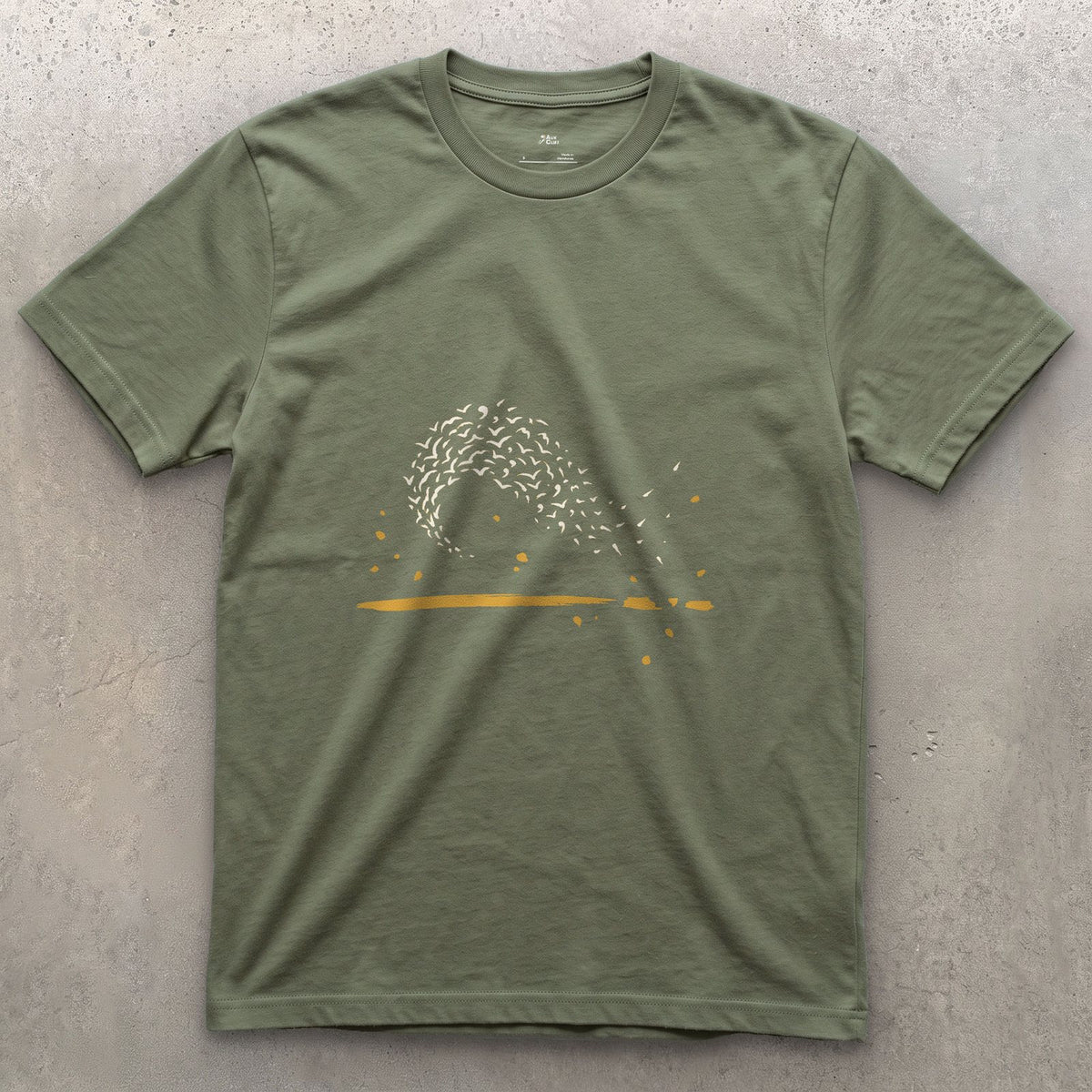The Flock Turns Together design on a Military Green Gildan Softstyle t-shirt