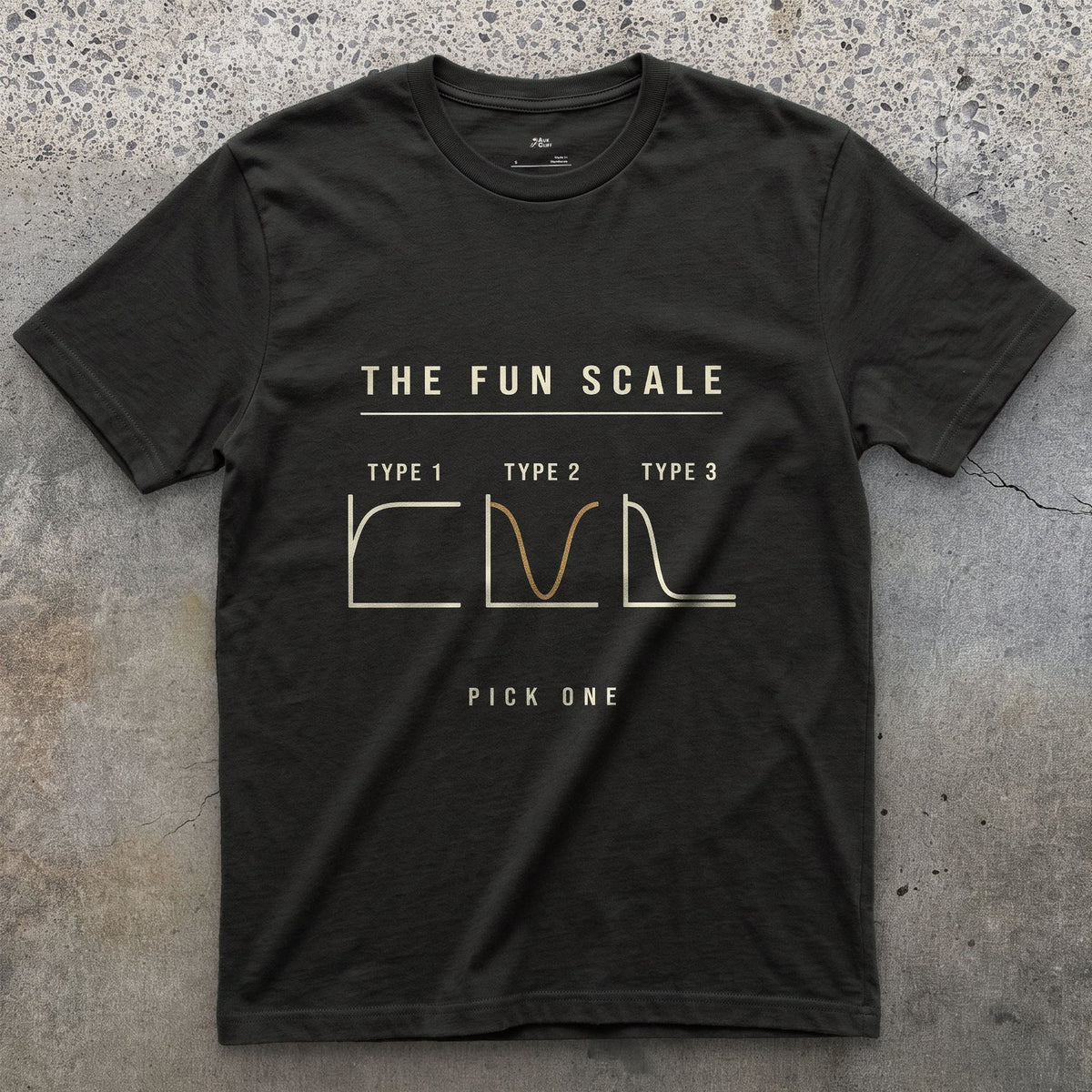 The Trail Fun Scale, Type 1 2 3, Pick One design on a Black Gildan Softstyle t-shirt