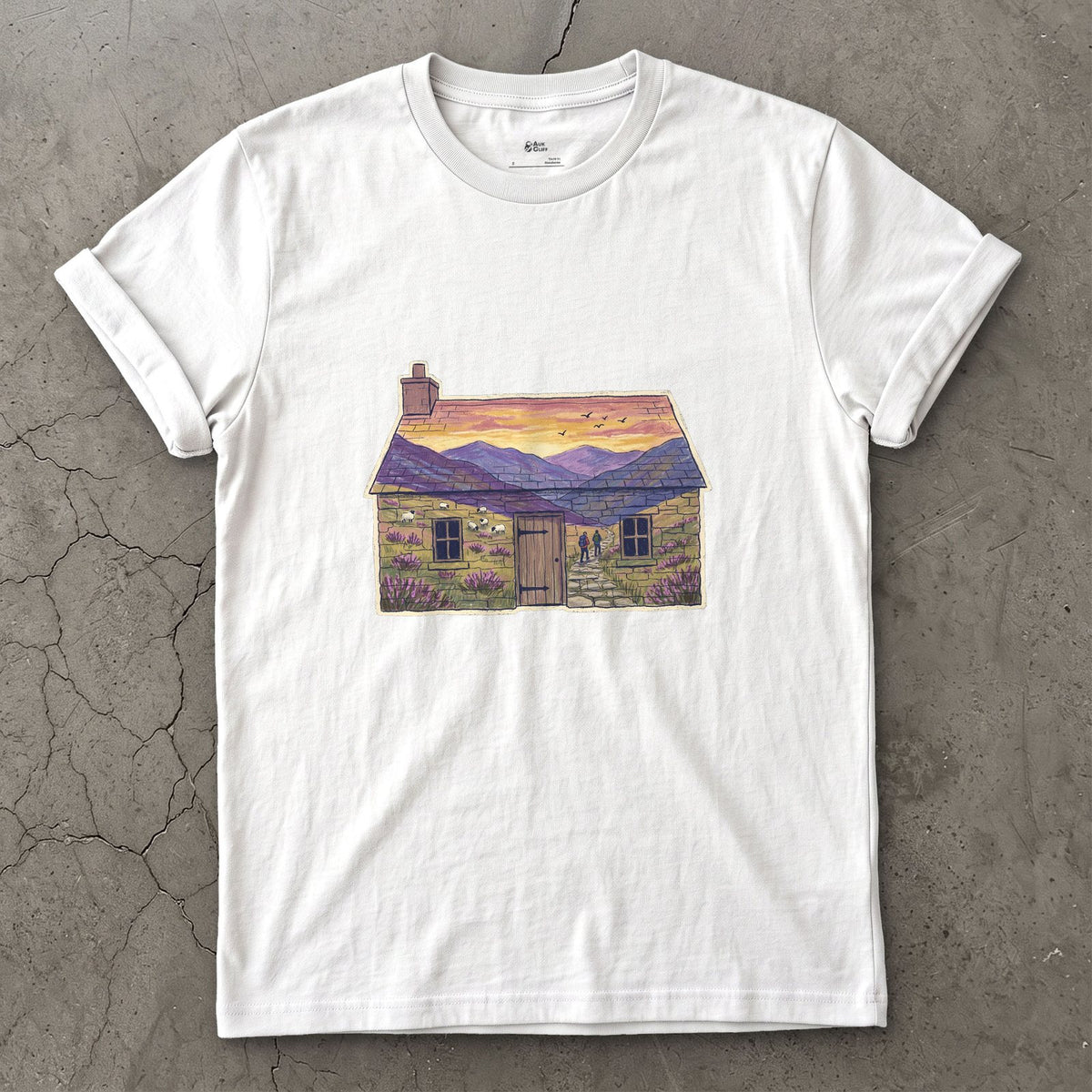 The Glen Outside the Bothy design on a White Gildan Softstyle t-shirt
