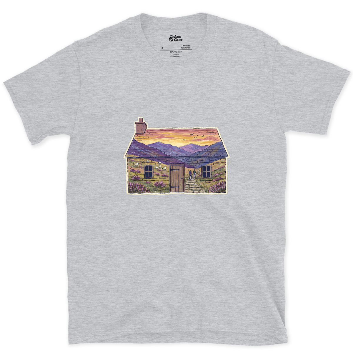 The Glen Outside the Bothy design on a Sport Grey Gildan Softstyle t-shirt
