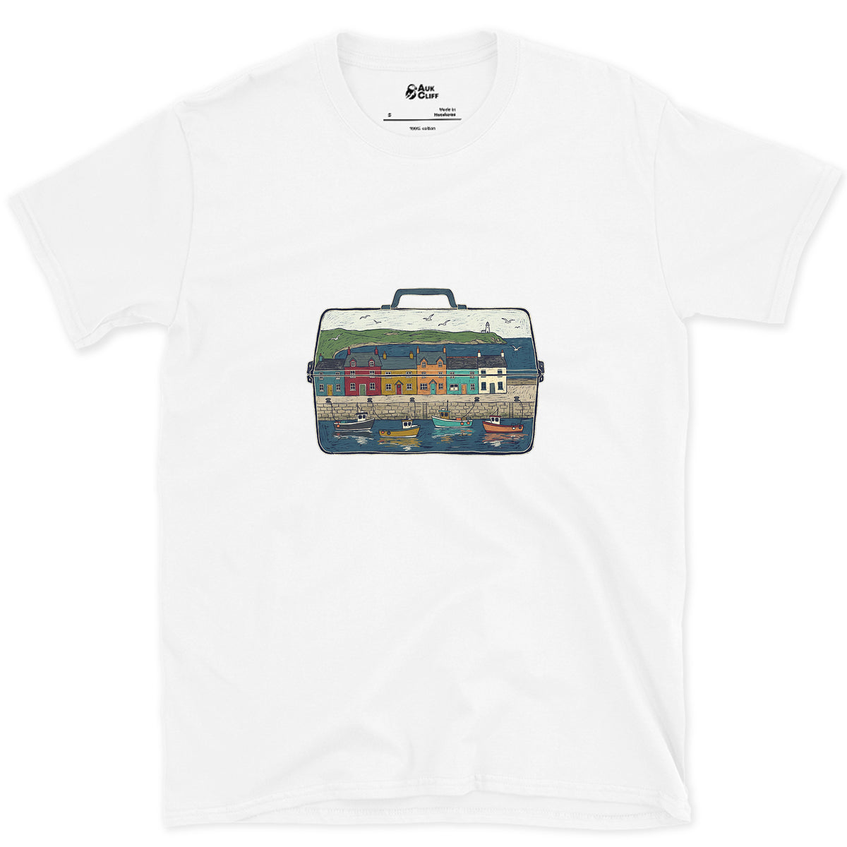 The Harbour in the Tackle Box design on a White Gildan Softstyle t-shirt