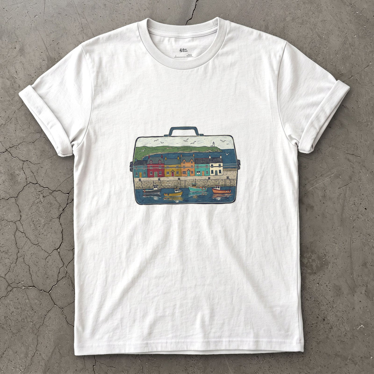 The Harbour in the Tackle Box design on a White Gildan Softstyle t-shirt