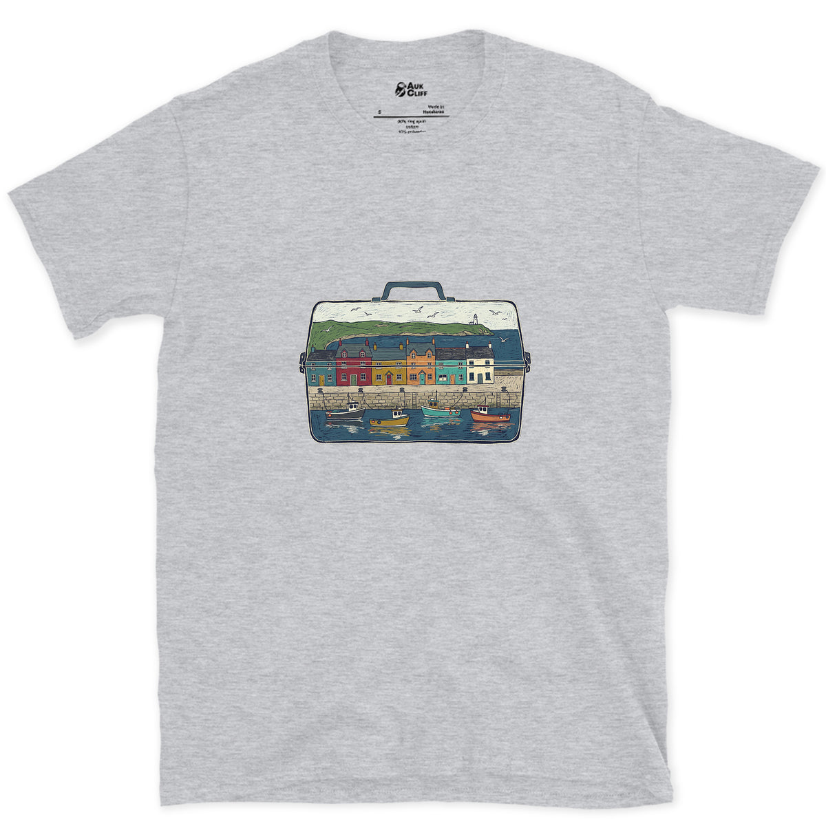 The Harbour in the Tackle Box design on a Sport Grey Gildan Softstyle t-shirt