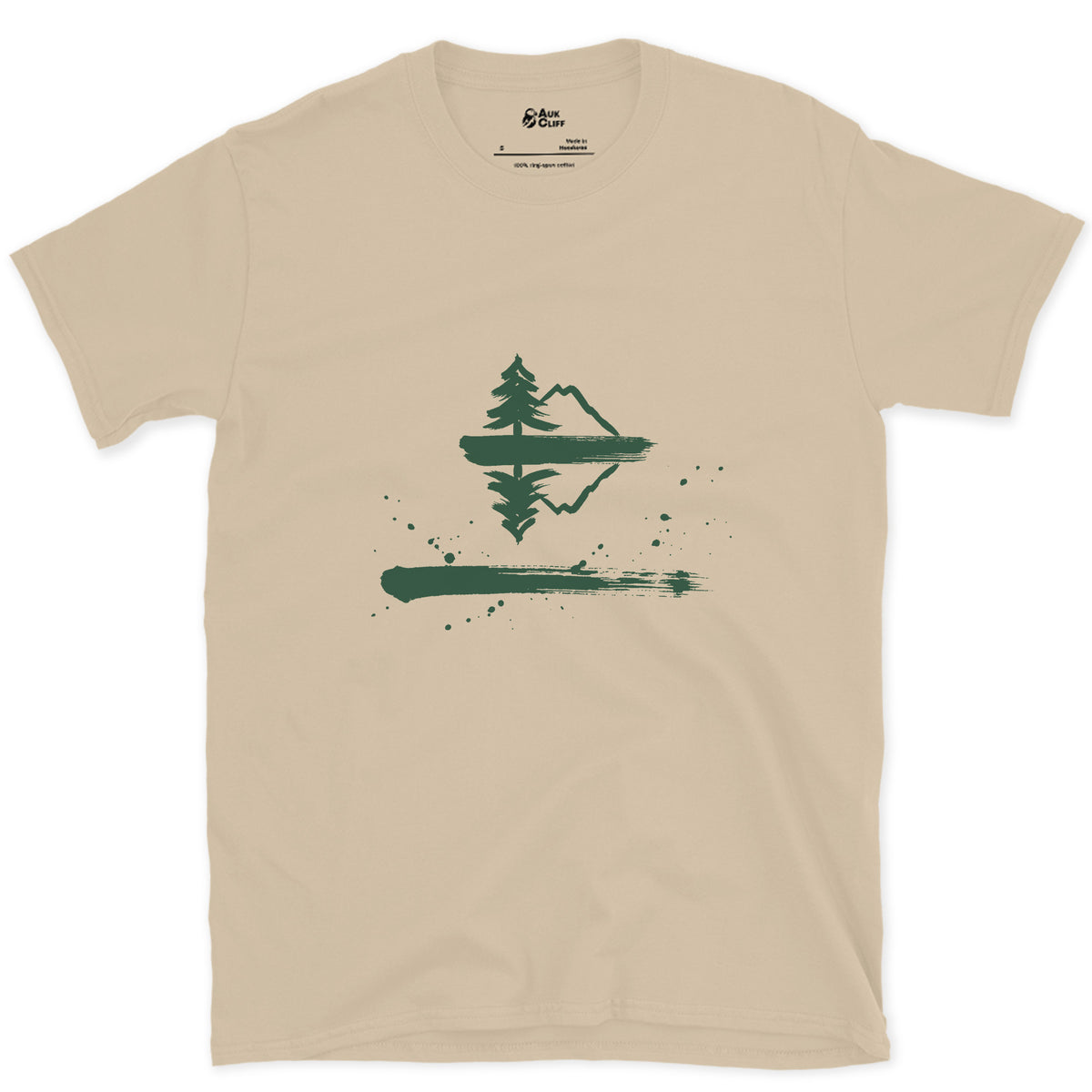The Lake Holds It Twice design on a Sand Gildan Softstyle t-shirt