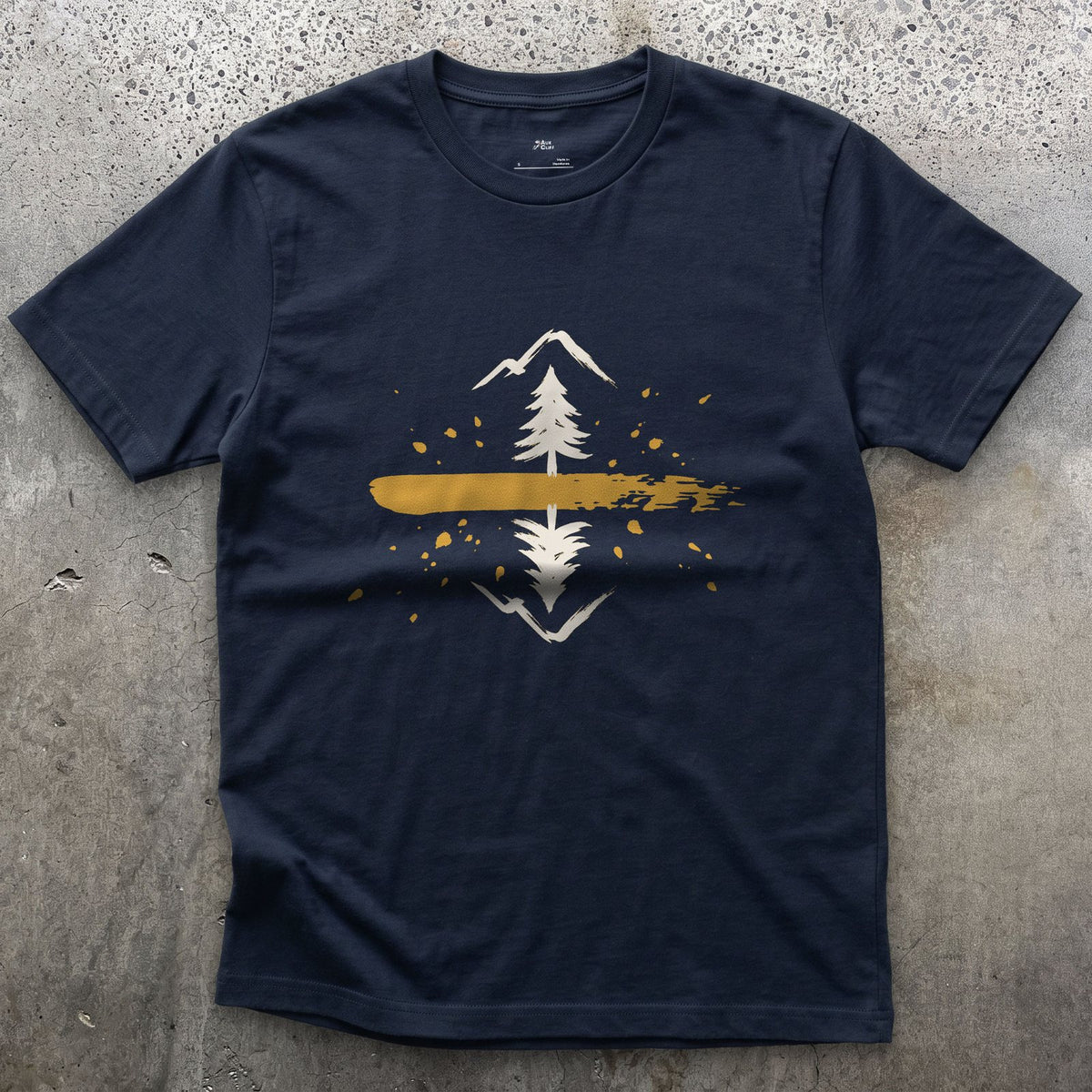 The Lake Holds It Twice design on a Navy Gildan Softstyle t-shirt