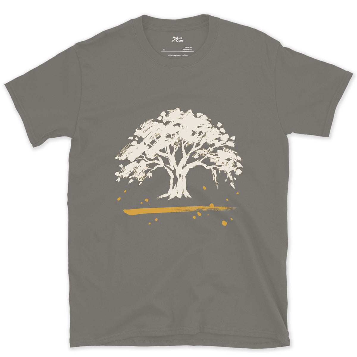 The Oak Goes Wide design on a Charcoal Gildan Softstyle t-shirt