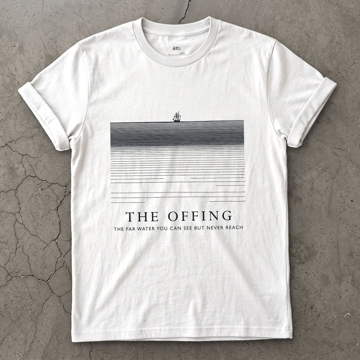 The Offing, the Far Water You Can See but Never Reach design on a White Gildan Softstyle t-shirt