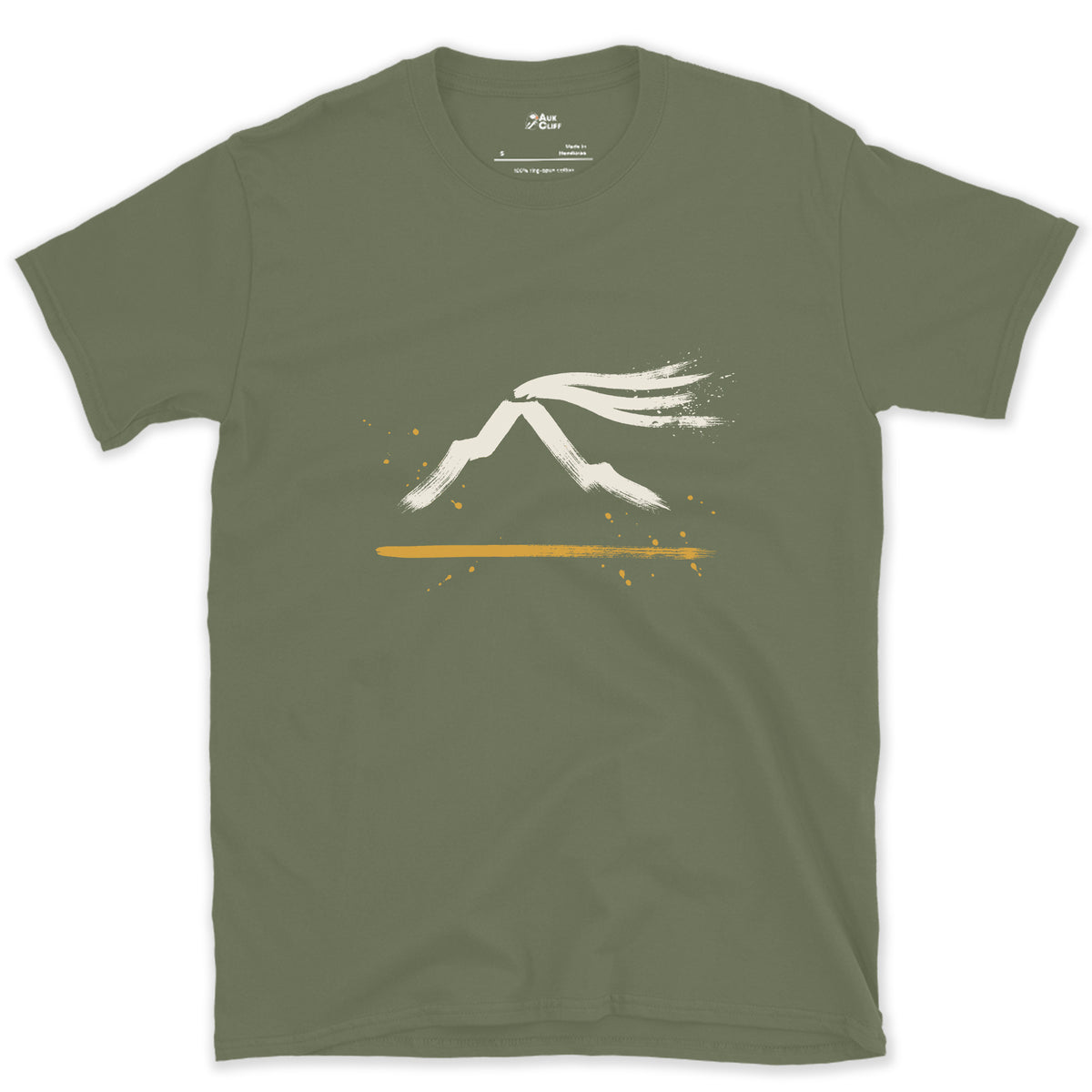 The Plume Off the Top, Everest design on a Military Green Gildan Softstyle t-shirt