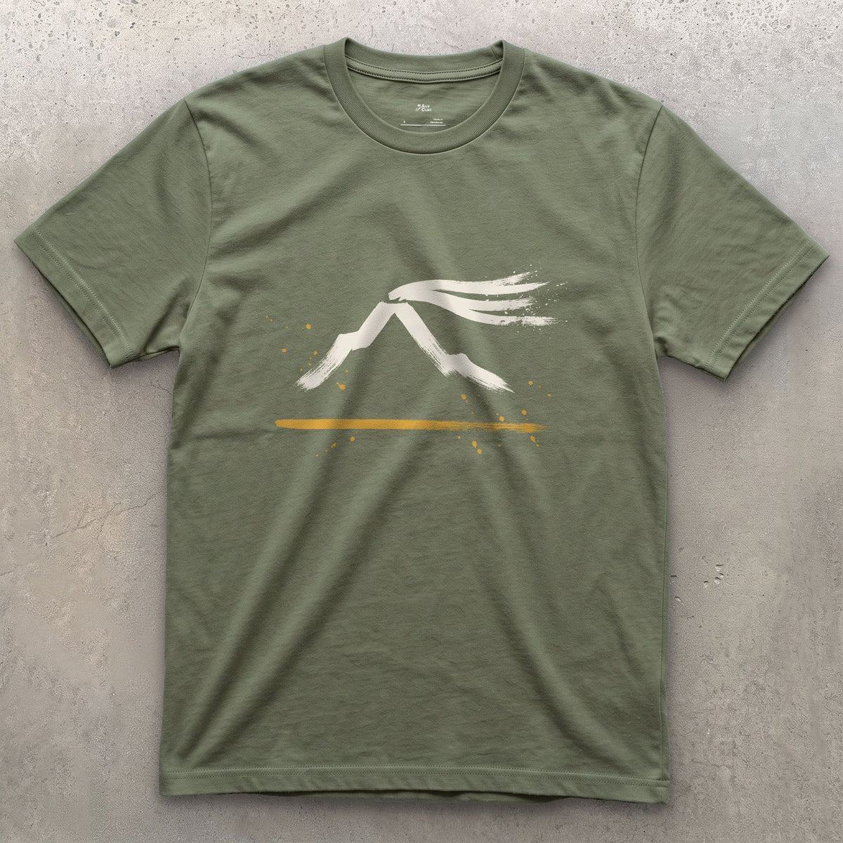 The Plume Off the Top, Everest design on a Military Green Gildan Softstyle t-shirt