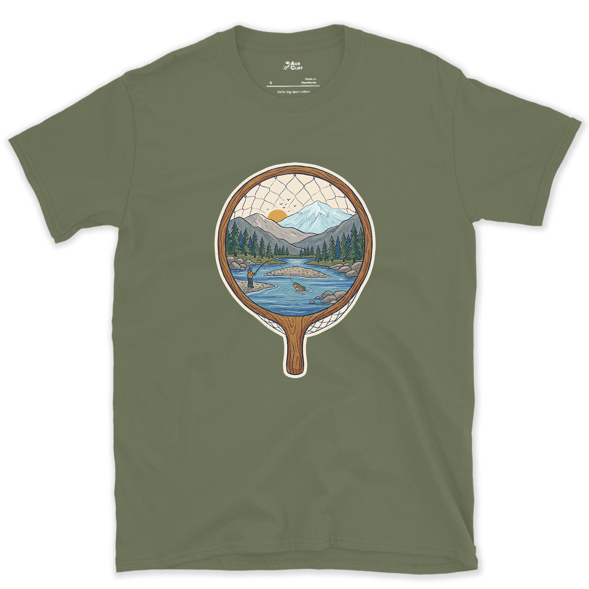 The Pool Inside the Landing Net design on a Military Green Gildan Softstyle t-shirt