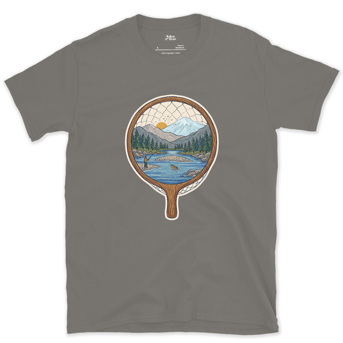 The Pool Inside the Landing Net design on a Charcoal Gildan Softstyle t-shirt