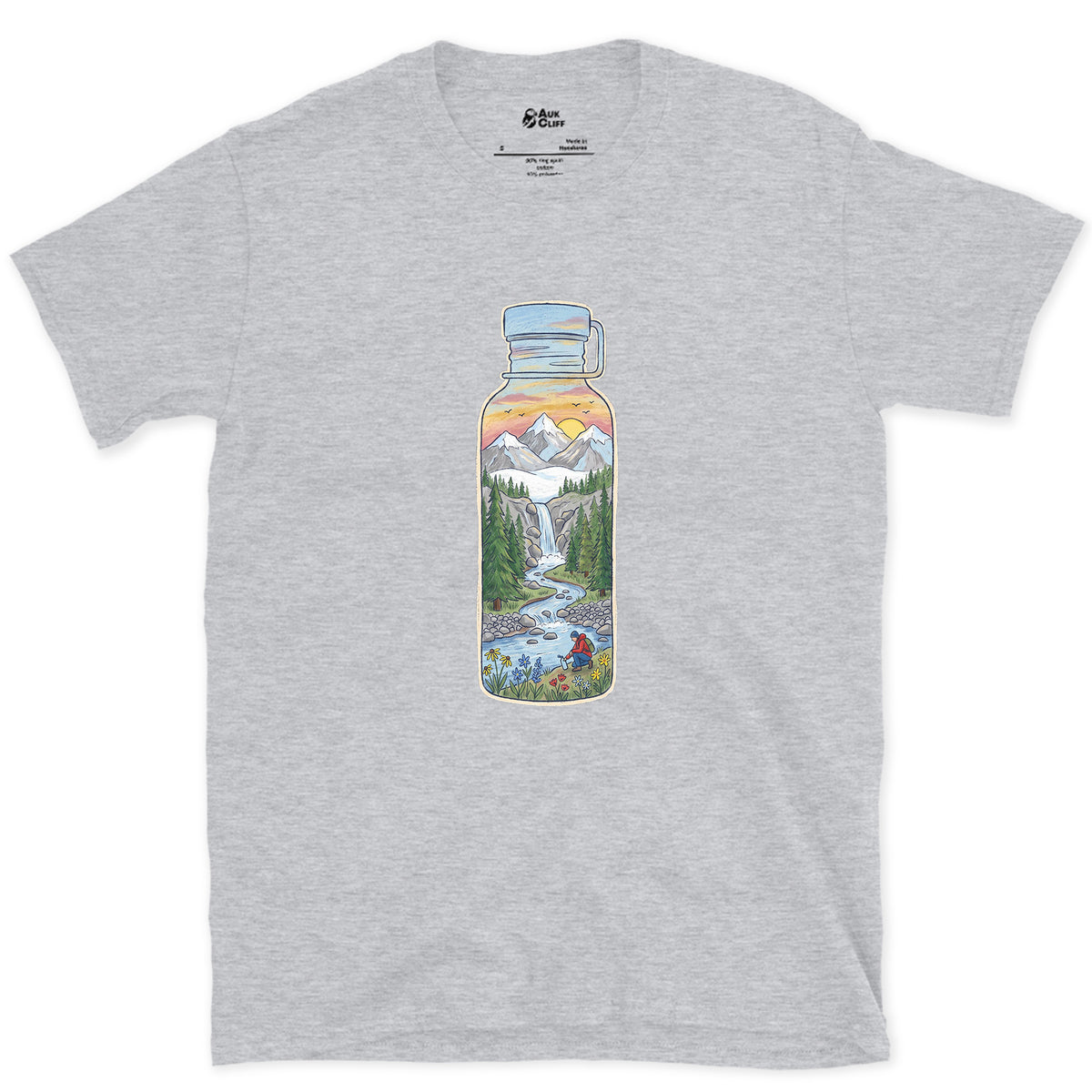 The Stream It Came From, Water Bottle design on a Sport Grey Gildan Softstyle t-shirt