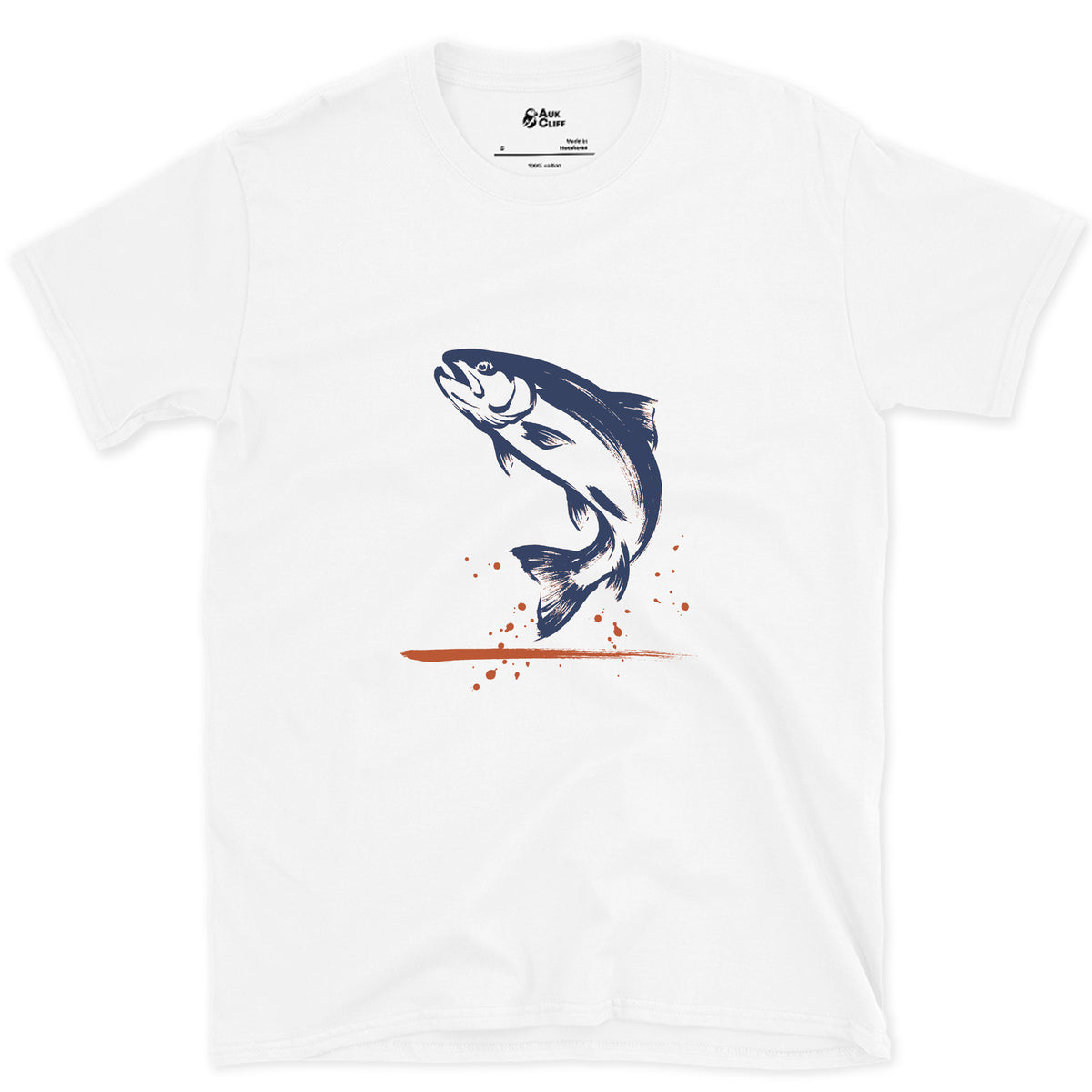 The Trout Comes Up design on a White Gildan Softstyle t-shirt