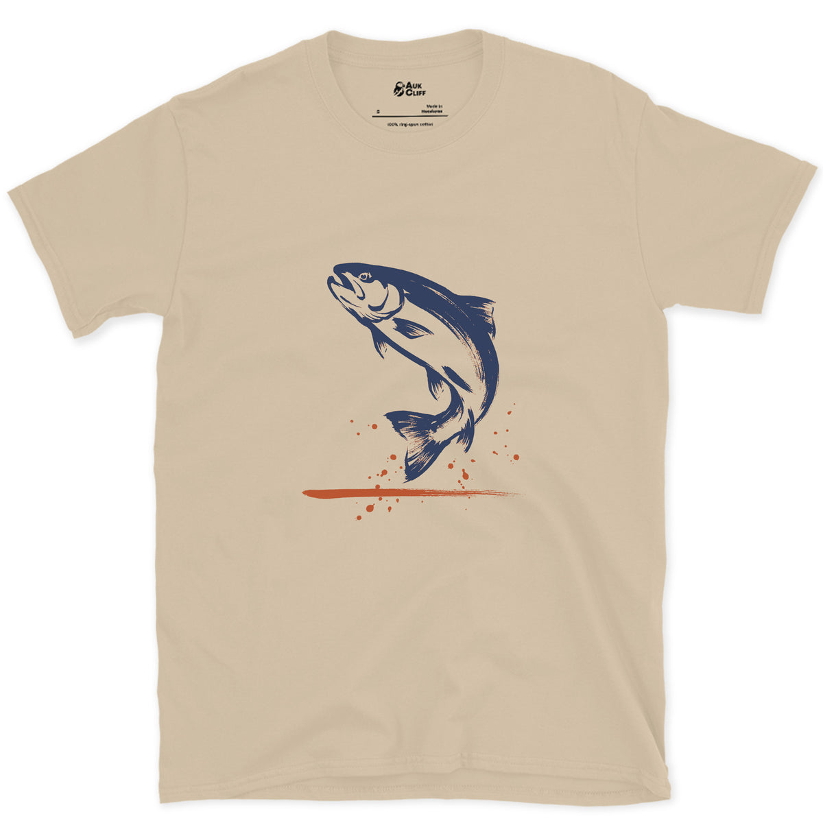The Trout Comes Up design on a Sand Gildan Softstyle t-shirt