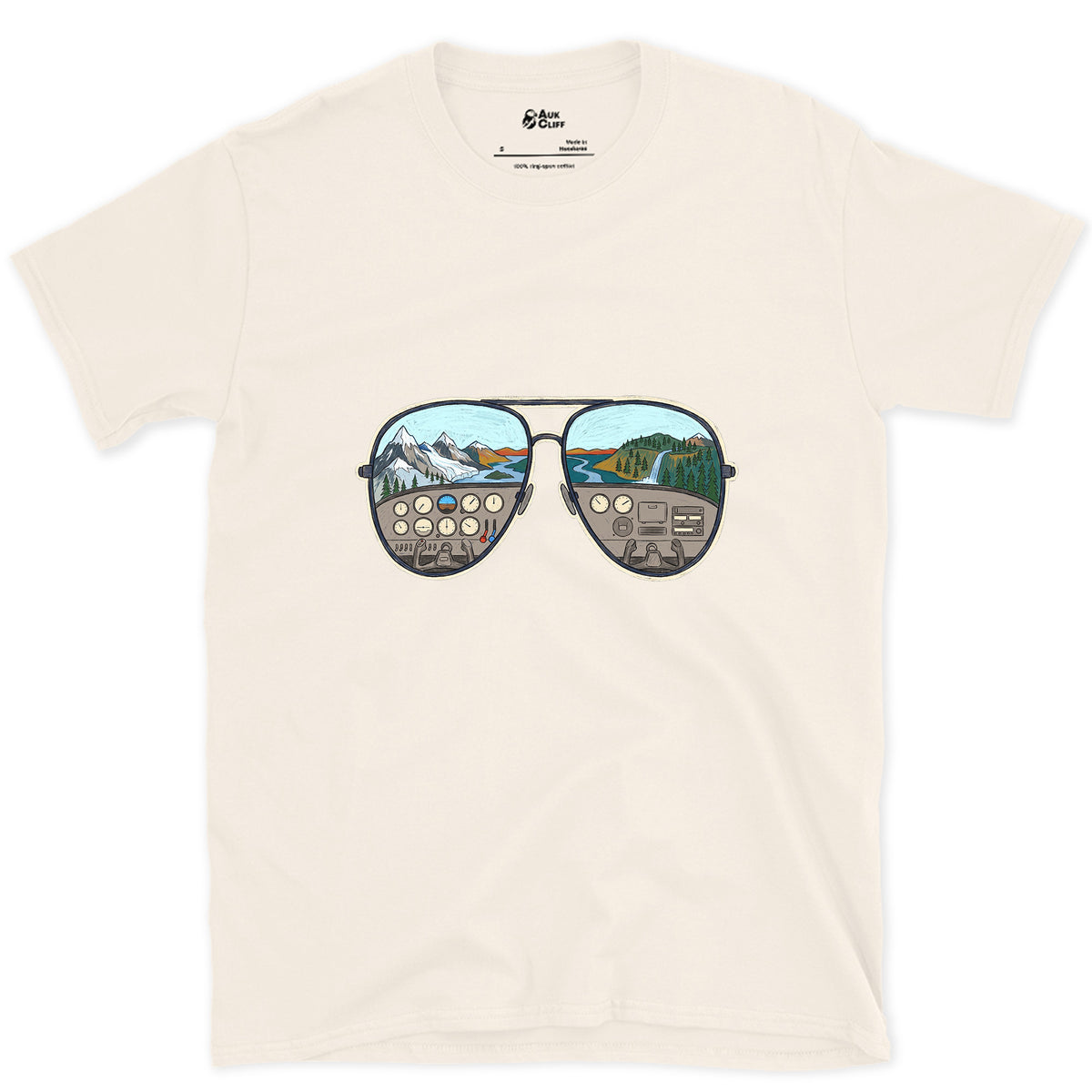 The View From the Left Seat, Aviators design on a Natural Gildan Softstyle t-shirt