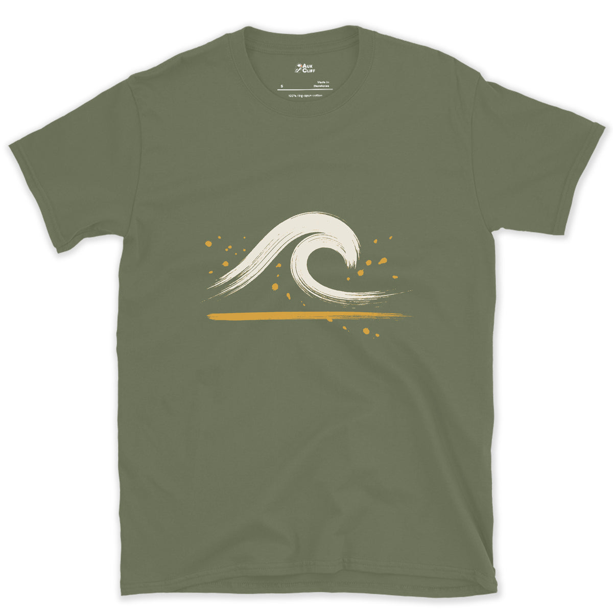 The Wave With a Room Inside design on a Military Green Gildan Softstyle t-shirt