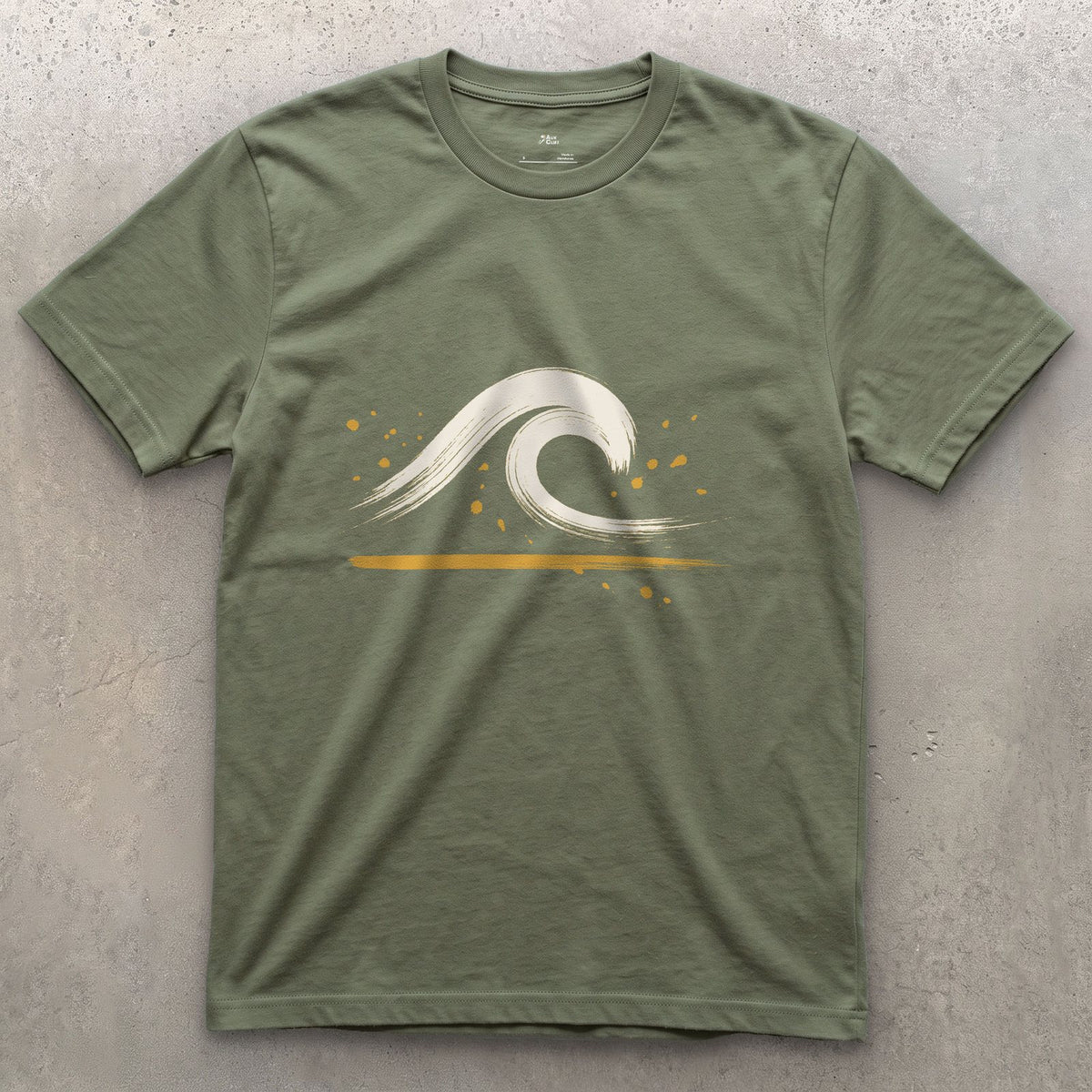 The Wave With a Room Inside design on a Military Green Gildan Softstyle t-shirt