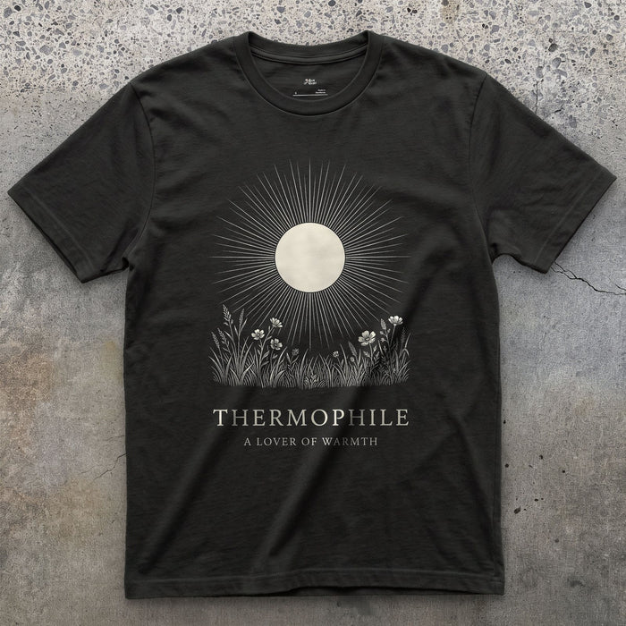 Thermophile design on a Black Gildan Softstyle t-shirt