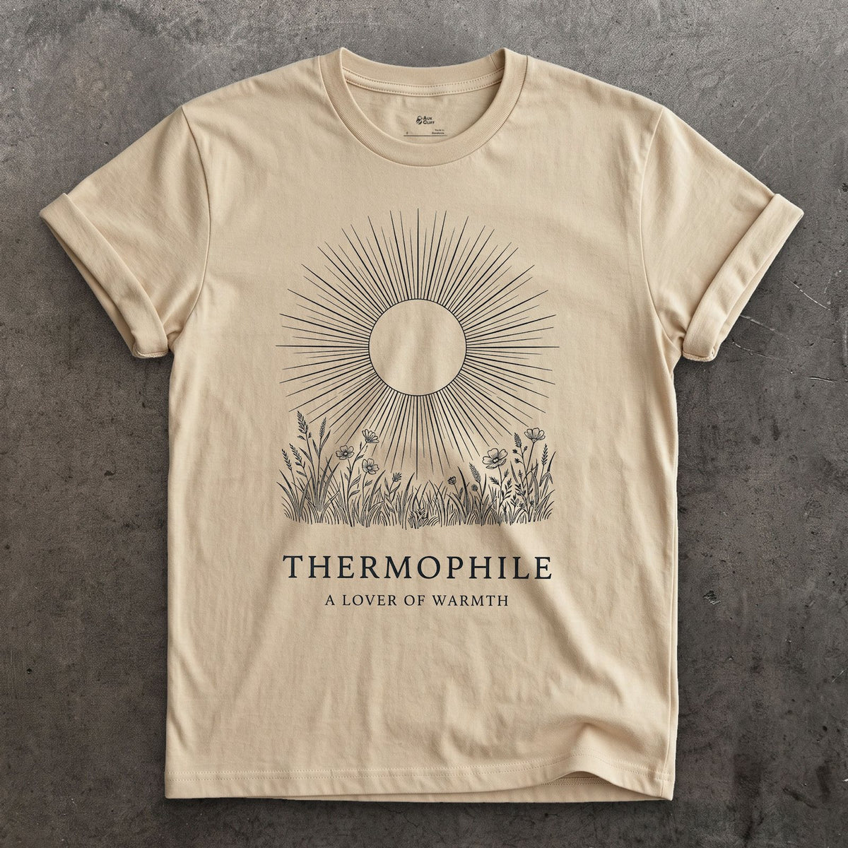 Thermophile design on a Sand Gildan Softstyle t-shirt