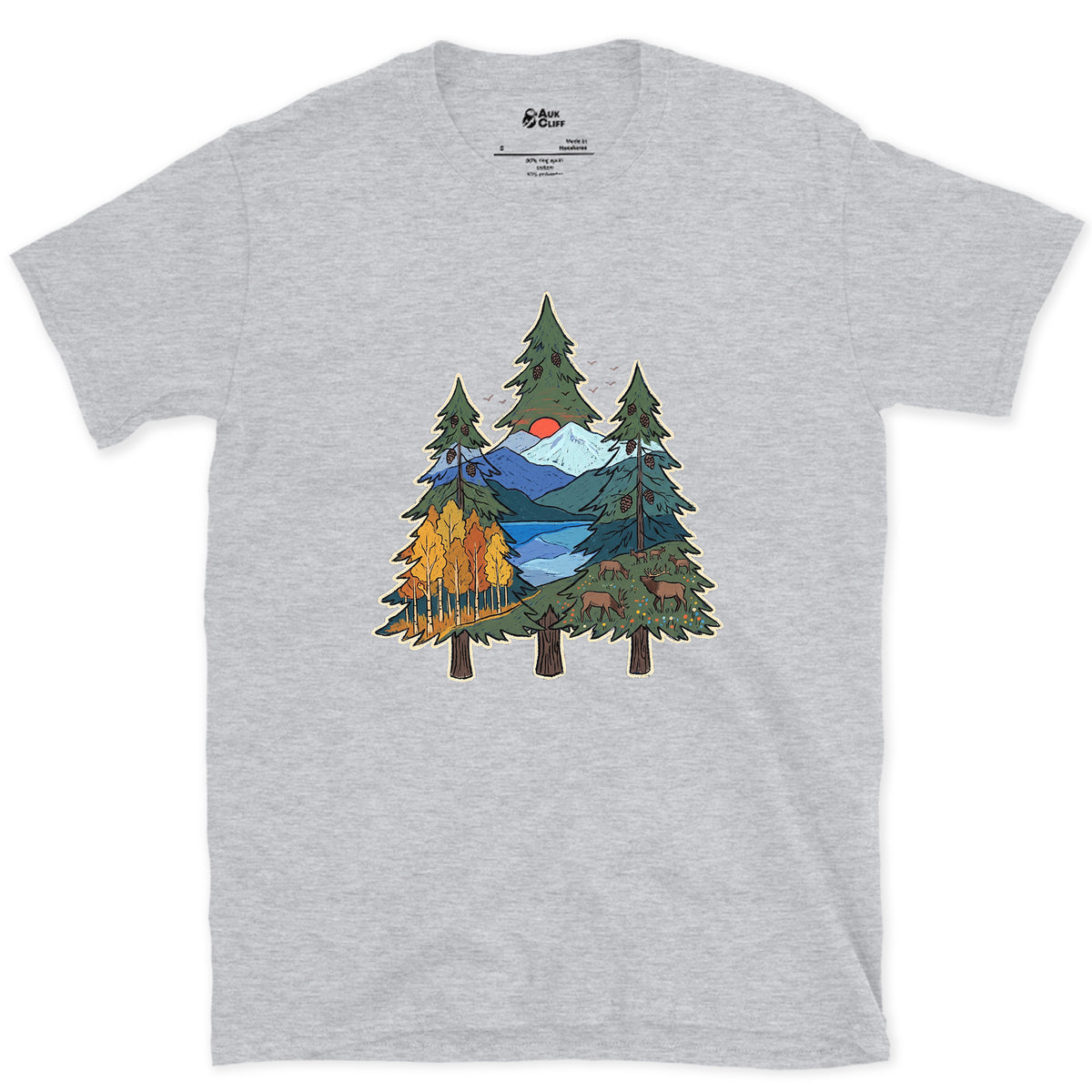 Three Pines Hold the Valley design on a Sport Grey Gildan Softstyle t-shirt