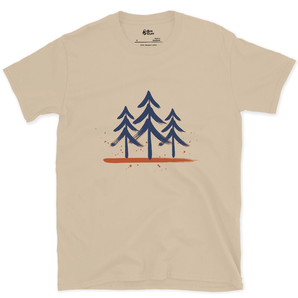 Three Pines, Three Heights design on a Sand Gildan Softstyle t-shirt