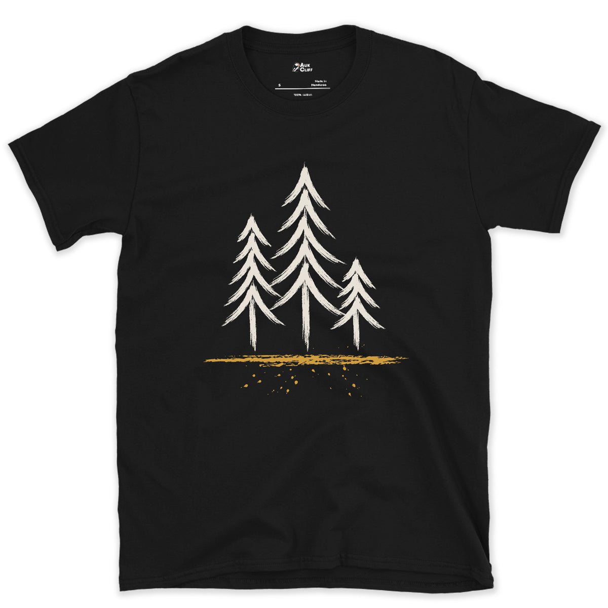 Three Pines, Three Heights design on a Black Gildan Softstyle t-shirt