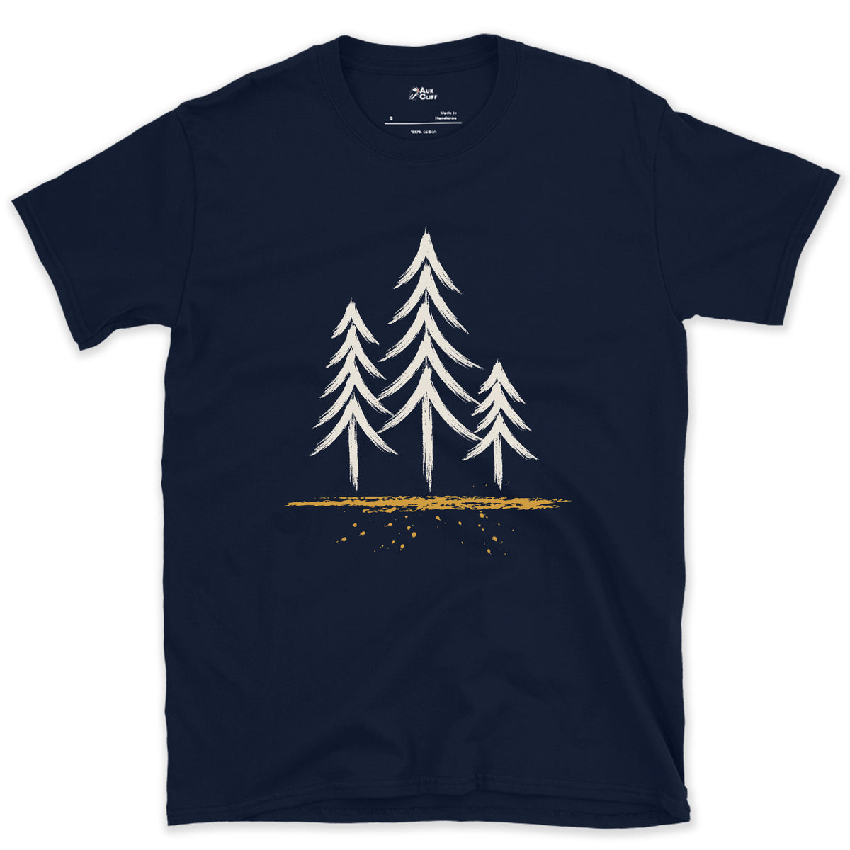 Three Pines, Three Heights design on a Navy Gildan Softstyle t-shirt