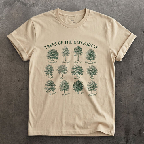 Trees of the Old Forest design on a Sand Gildan Softstyle t-shirt