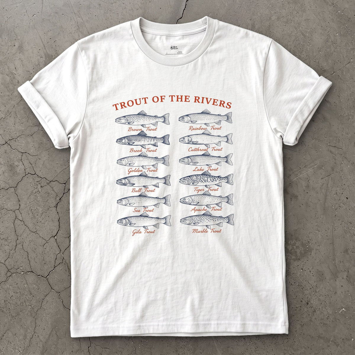 Twelve Trout, Named and Labelled design on a White Gildan Softstyle t-shirt