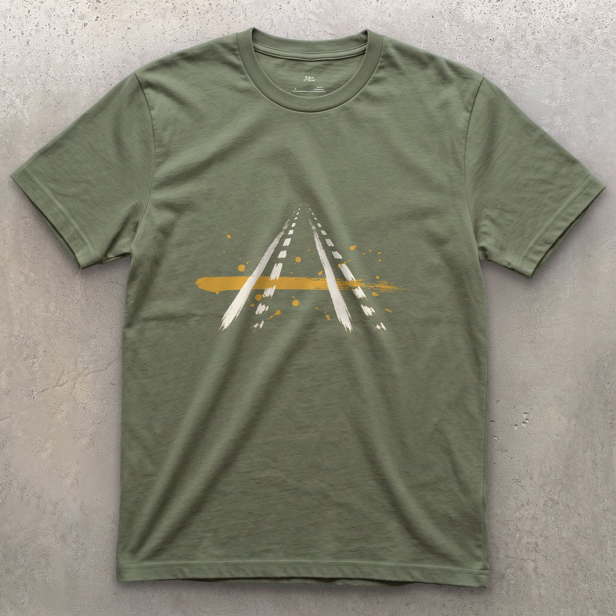 Two Tracks, No Vehicle design on a Military Green Gildan Softstyle t-shirt