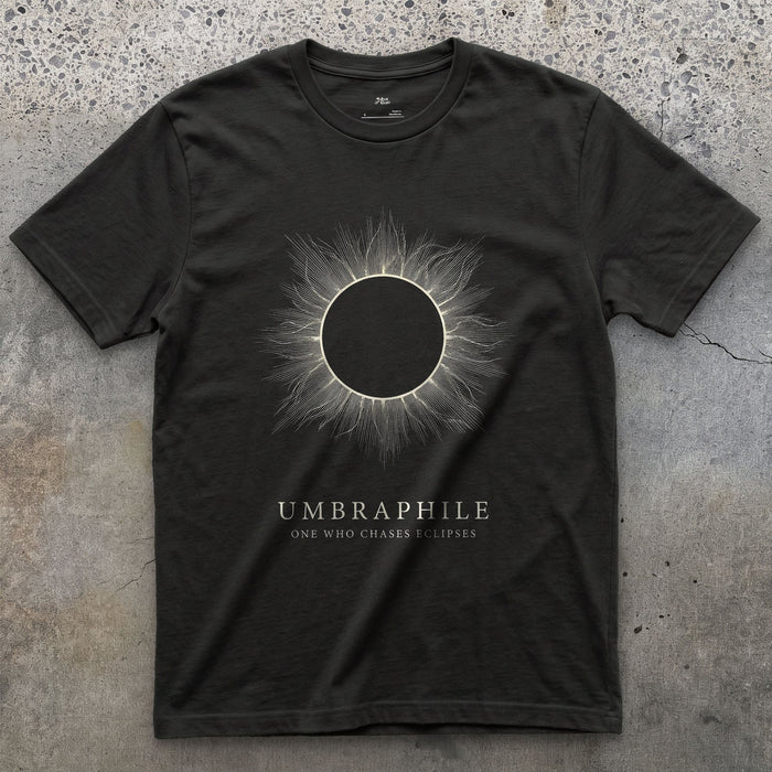 Umbraphile design on a Black Gildan Softstyle t-shirt
