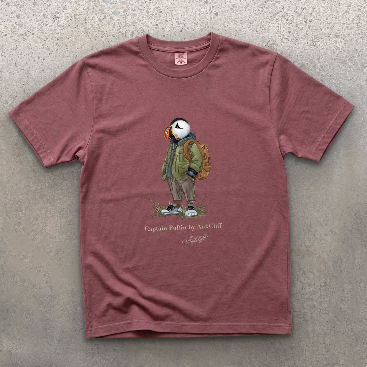 Captain Puffin Urban Hiker on a Brick Comfort Colors t-shirt