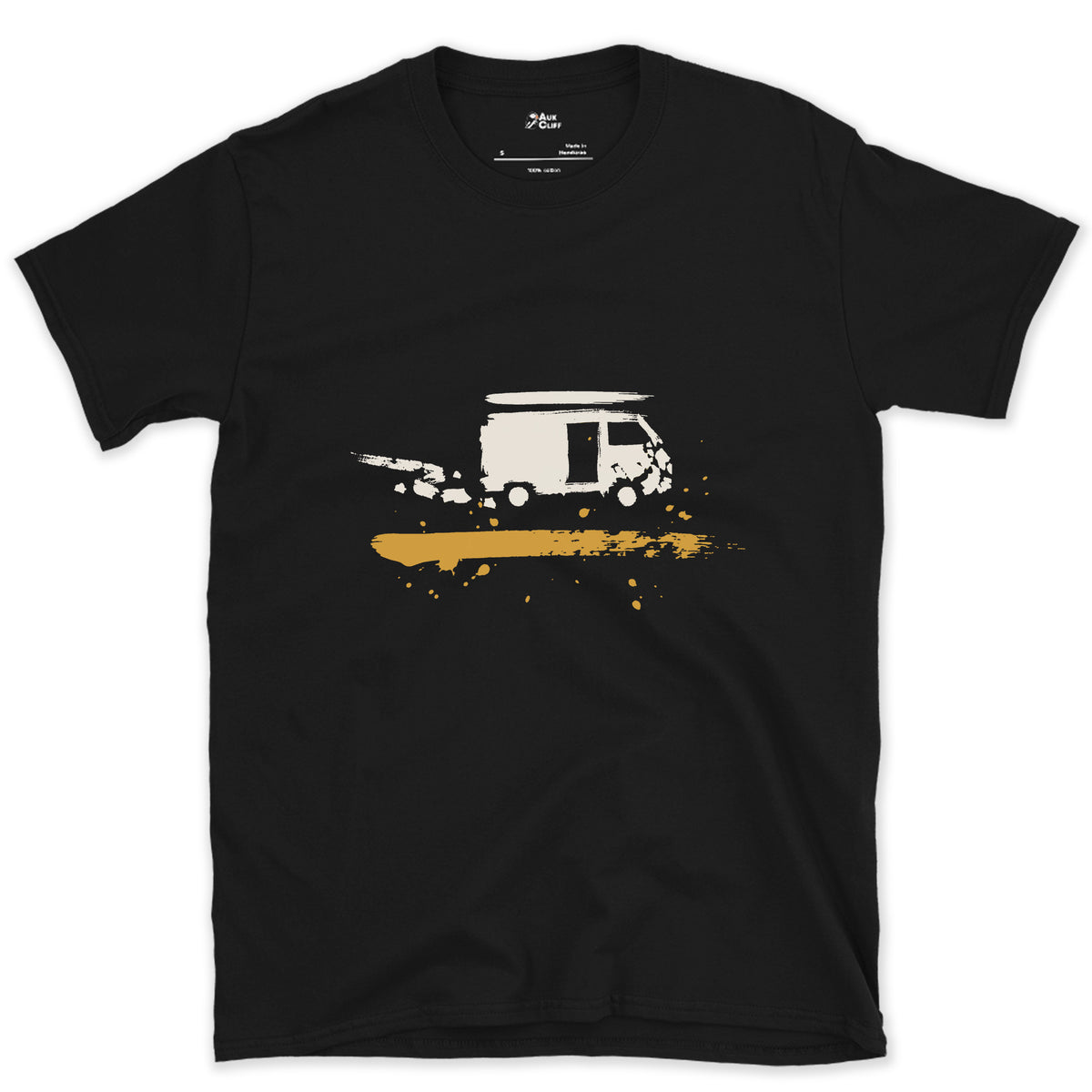 Van, End of the Track design on a Black Gildan Softstyle t-shirt