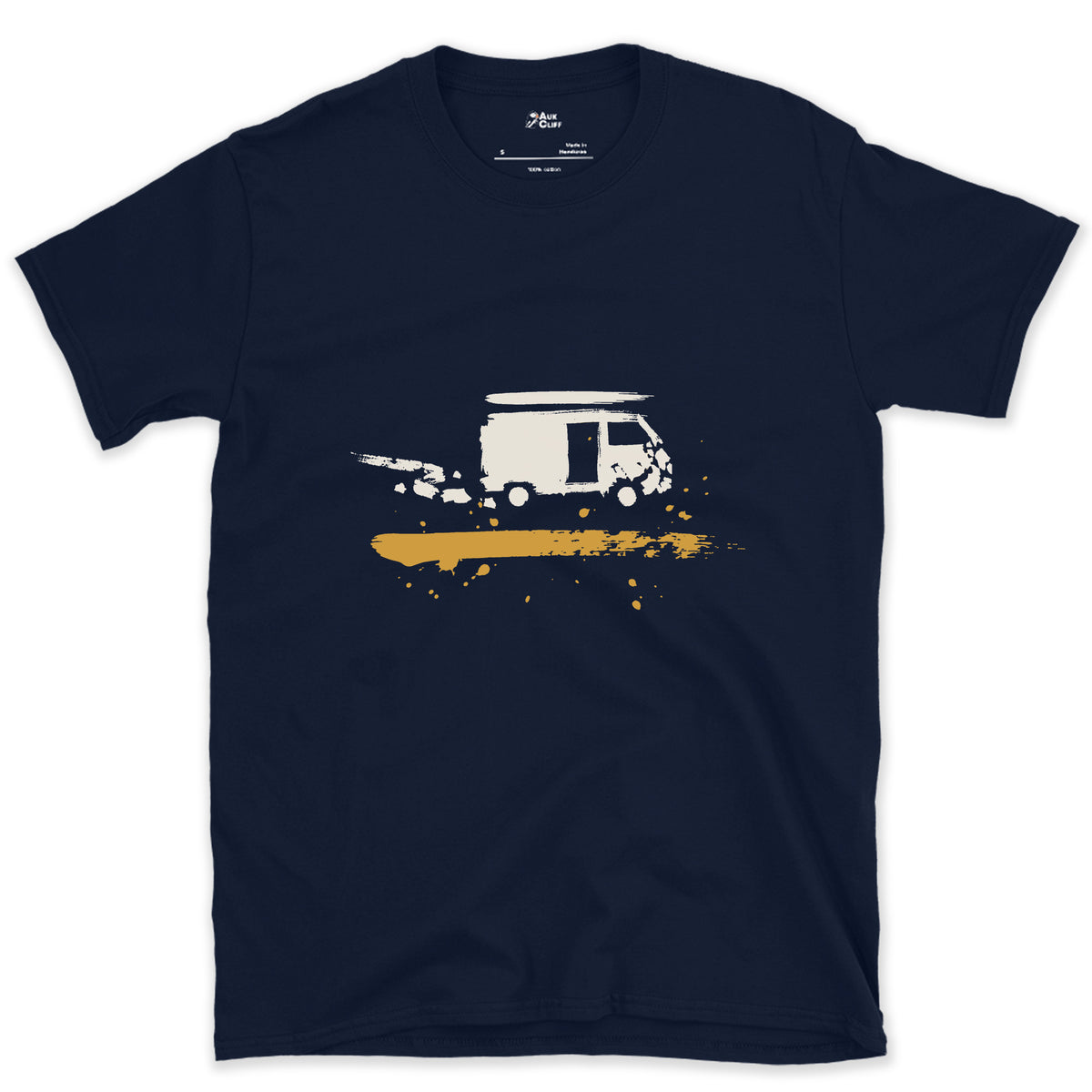 Van, End of the Track design on a Navy Gildan Softstyle t-shirt