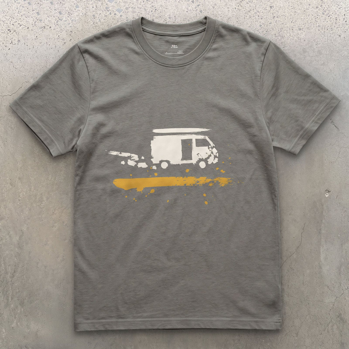 Van, End of the Track design on a Charcoal Gildan Softstyle t-shirt