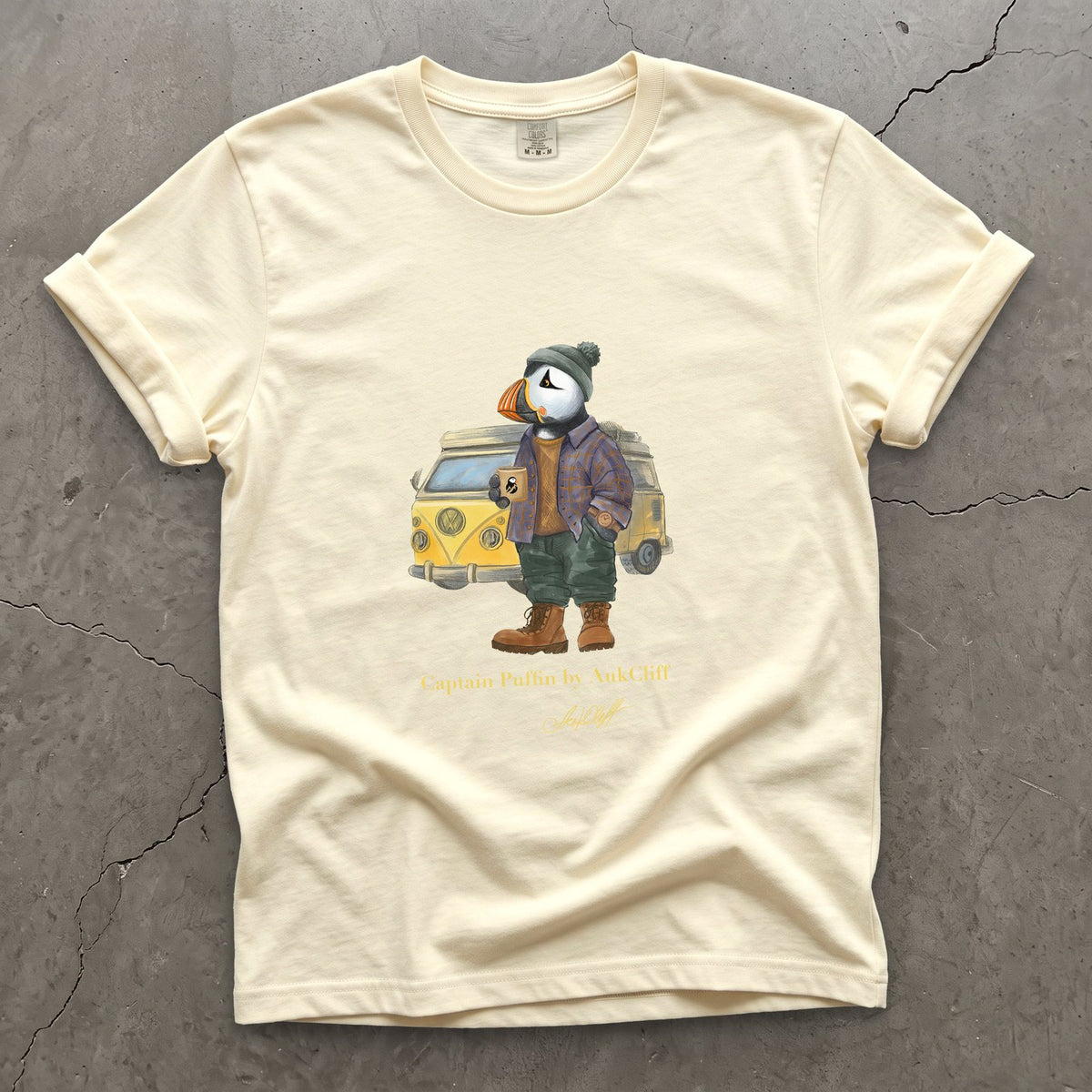 Captain Puffin Van Life on a Ivory Comfort Colors t-shirt