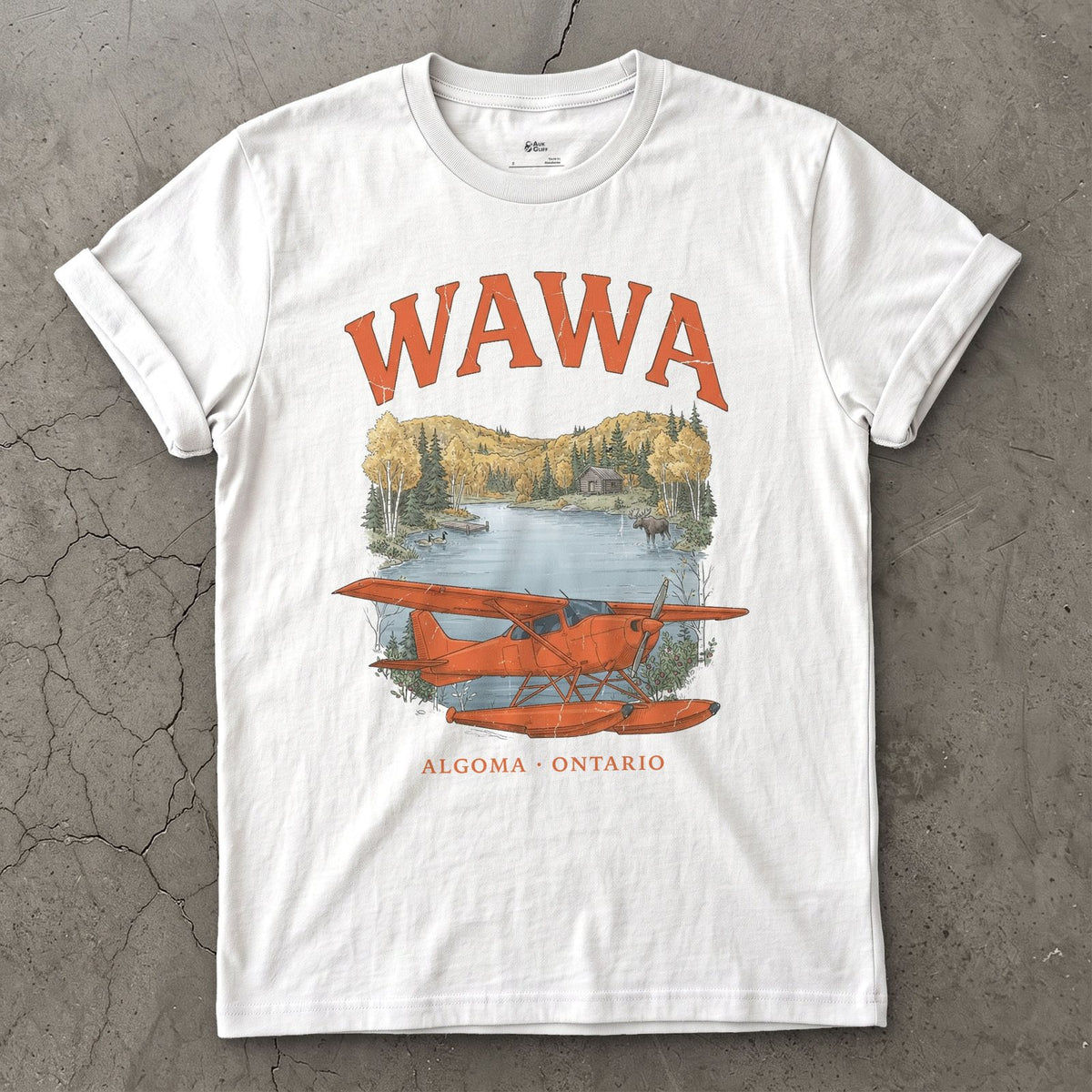 Wawa Bush Plane design on a White Gildan Softstyle t-shirt