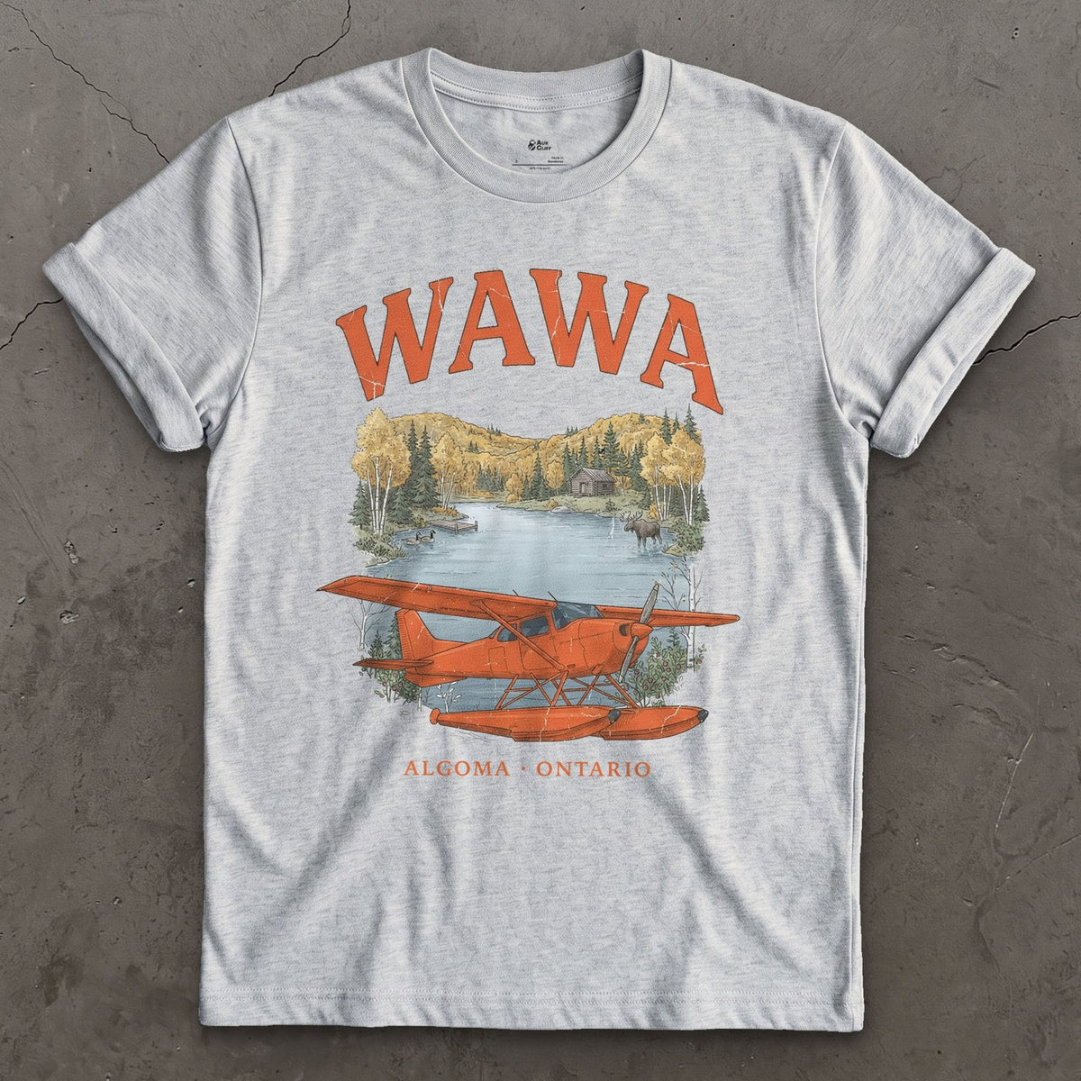 Wawa Bush Plane design on a Sport Grey Gildan Softstyle t-shirt
