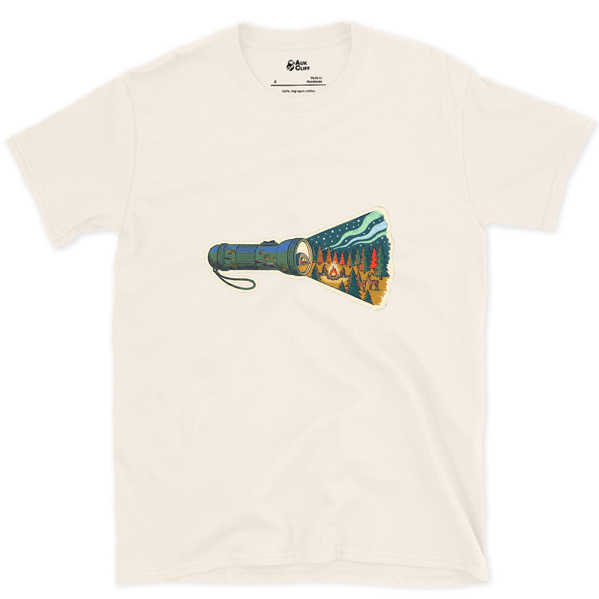 What the Beam Found, Hand Torch design on a Natural Gildan Softstyle t-shirt