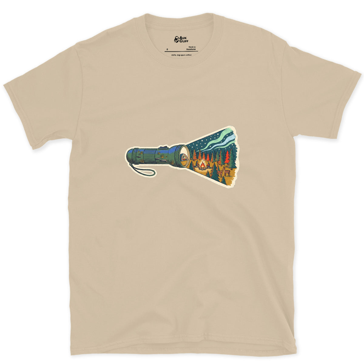 What the Beam Found, Hand Torch design on a Sand Gildan Softstyle t-shirt