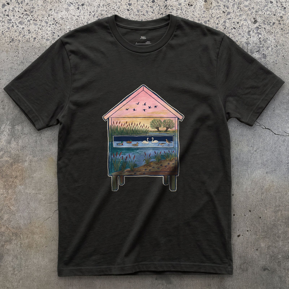 What the Hide Looks Out On design on a Black Gildan Softstyle t-shirt