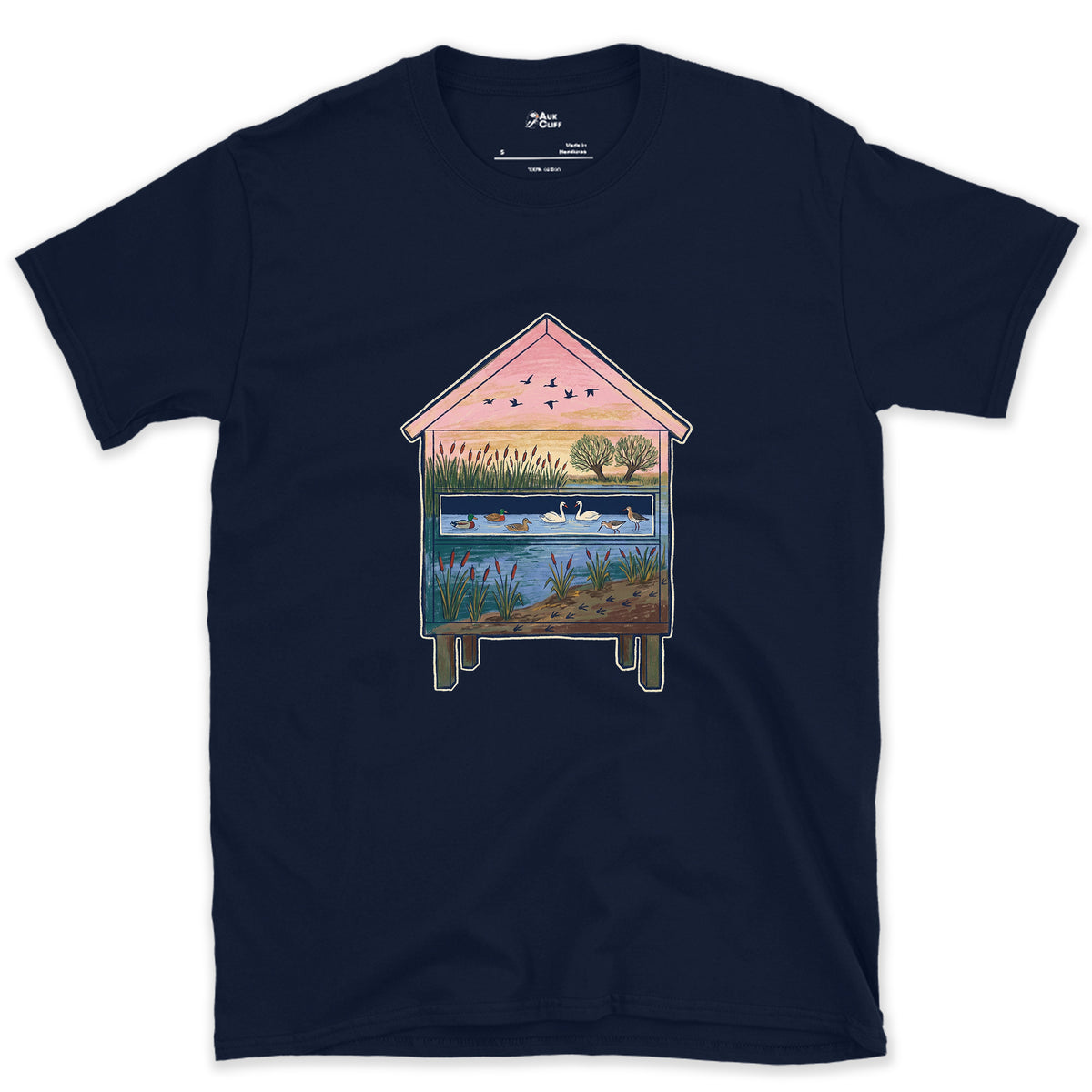 What the Hide Looks Out On design on a Navy Gildan Softstyle t-shirt