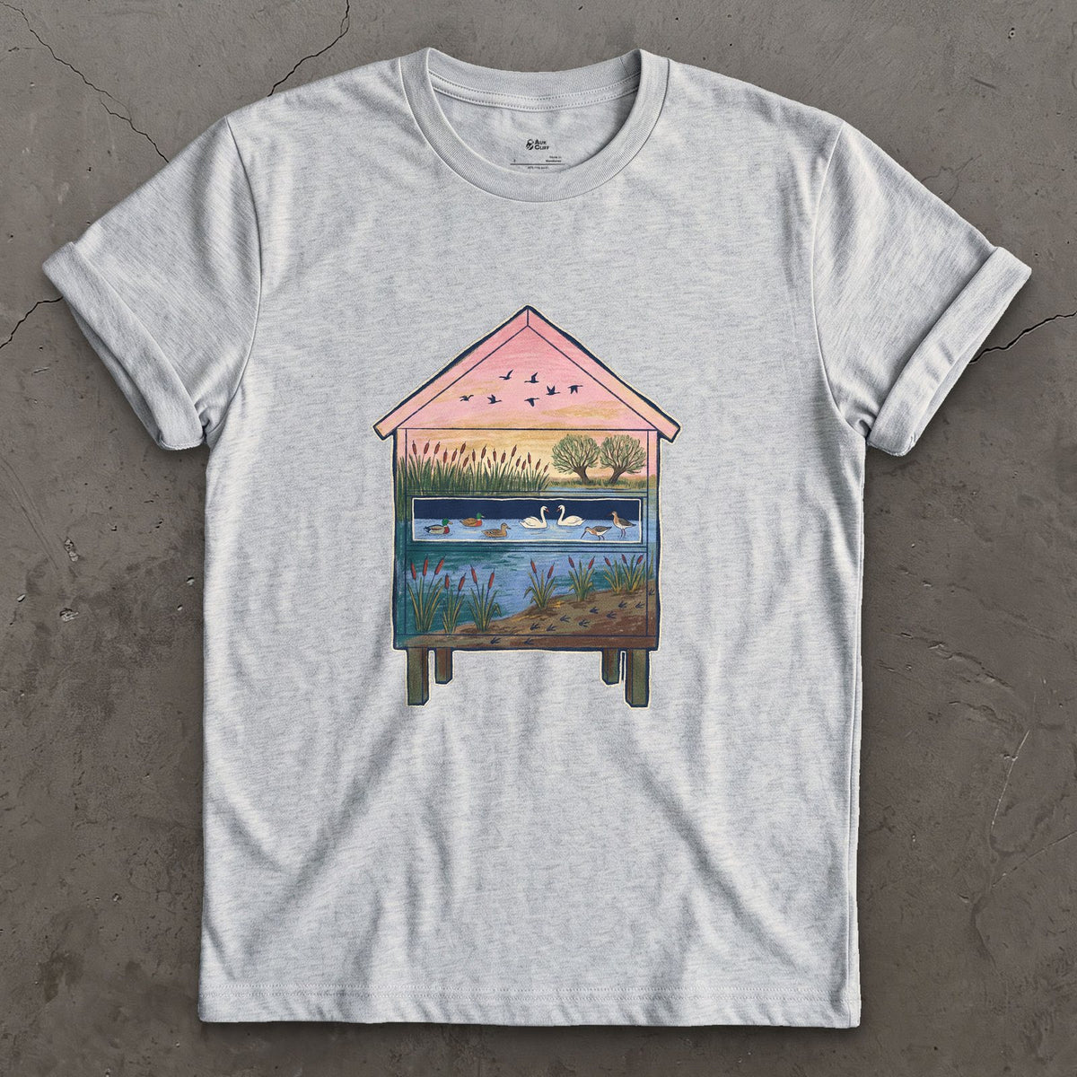 What the Hide Looks Out On design on a Sport Grey Gildan Softstyle t-shirt