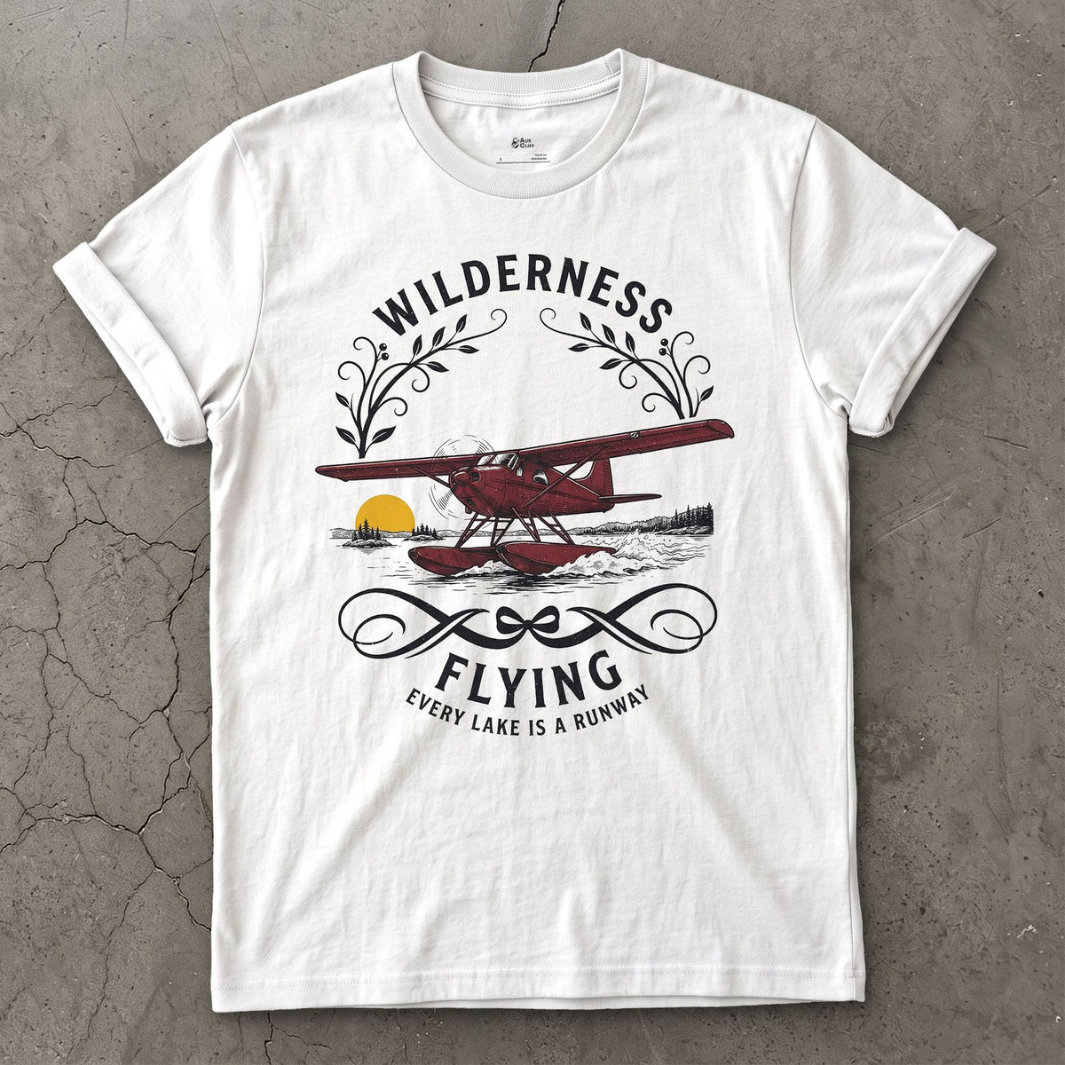 Wilderness Flying, Every Lake design on a White Gildan Softstyle t-shirt