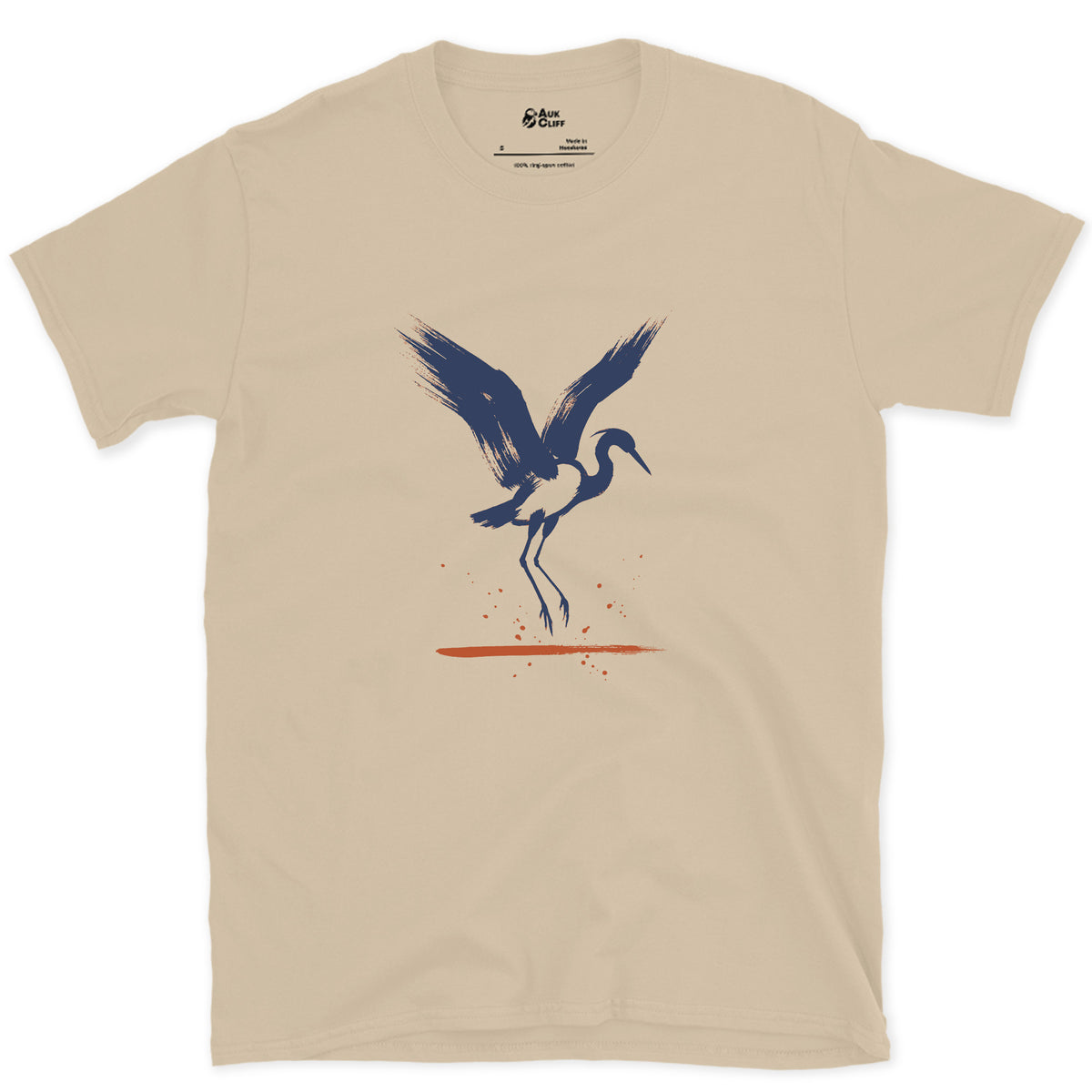 Wings Up, Legs Down design on a Sand Gildan Softstyle t-shirt
