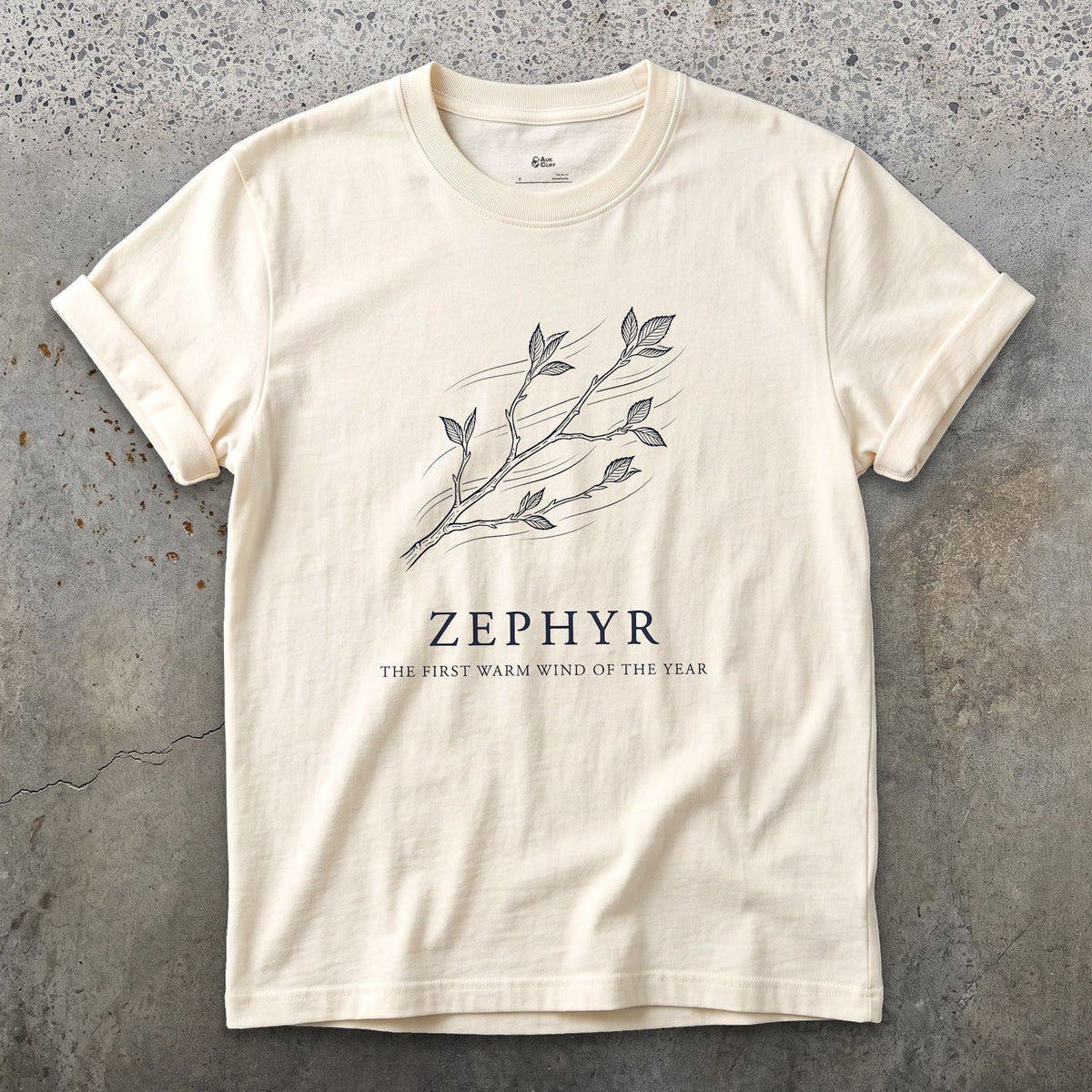 Zephyr, the First Warm Wind of the Year design on a Natural Gildan Softstyle t-shirt
