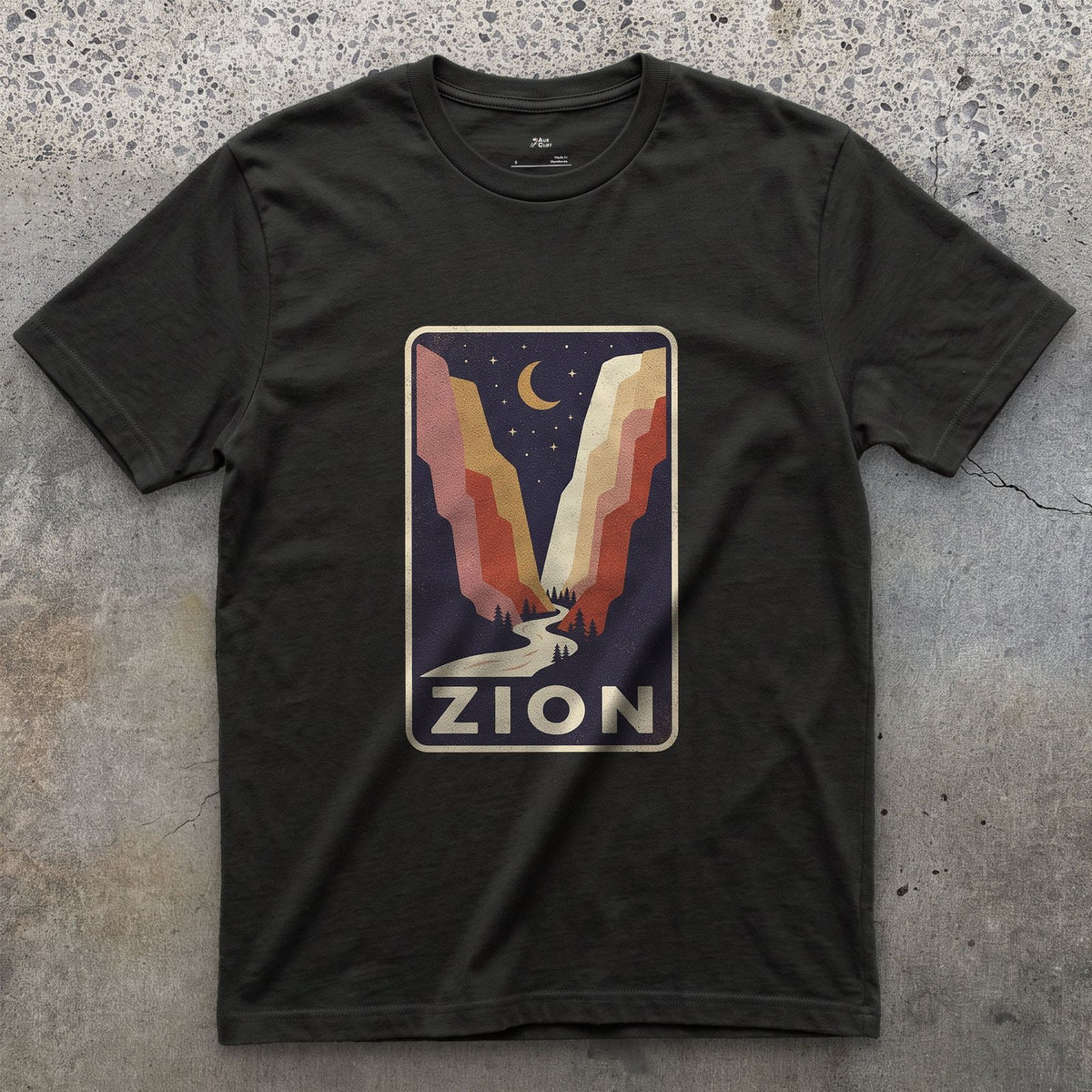 Zion National Park Patch design on a Black Gildan Softstyle t-shirt