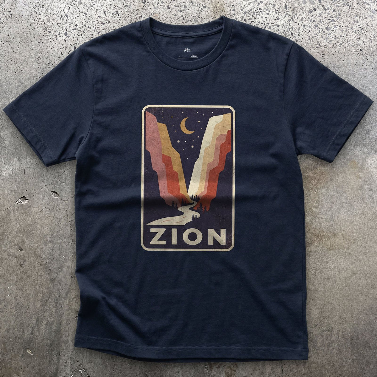 Zion National Park Patch design on a Navy Gildan Softstyle t-shirt