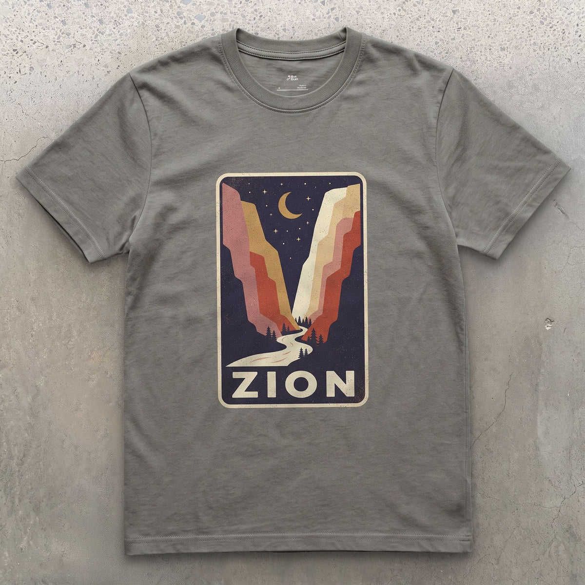 Zion National Park Patch design on a Charcoal Gildan Softstyle t-shirt