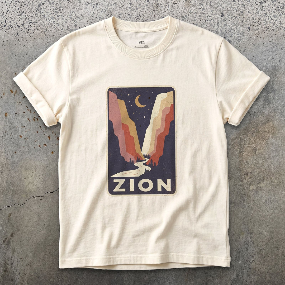 Zion National Park Patch design on a Natural Gildan Softstyle t-shirt